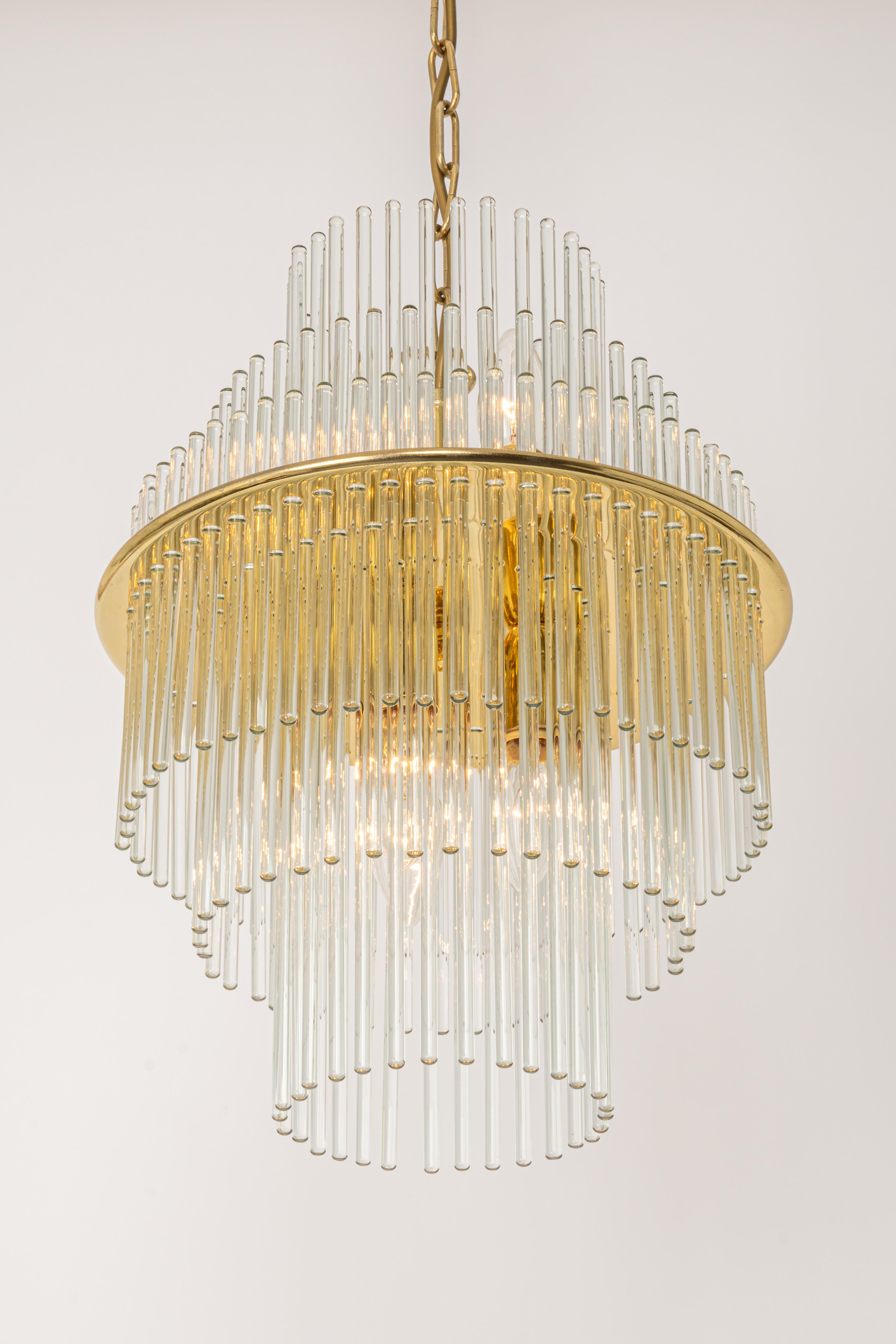 1 of 2 Petite Crystal Glass Rod Pendant Light, Germany, 1970s For Sale 3