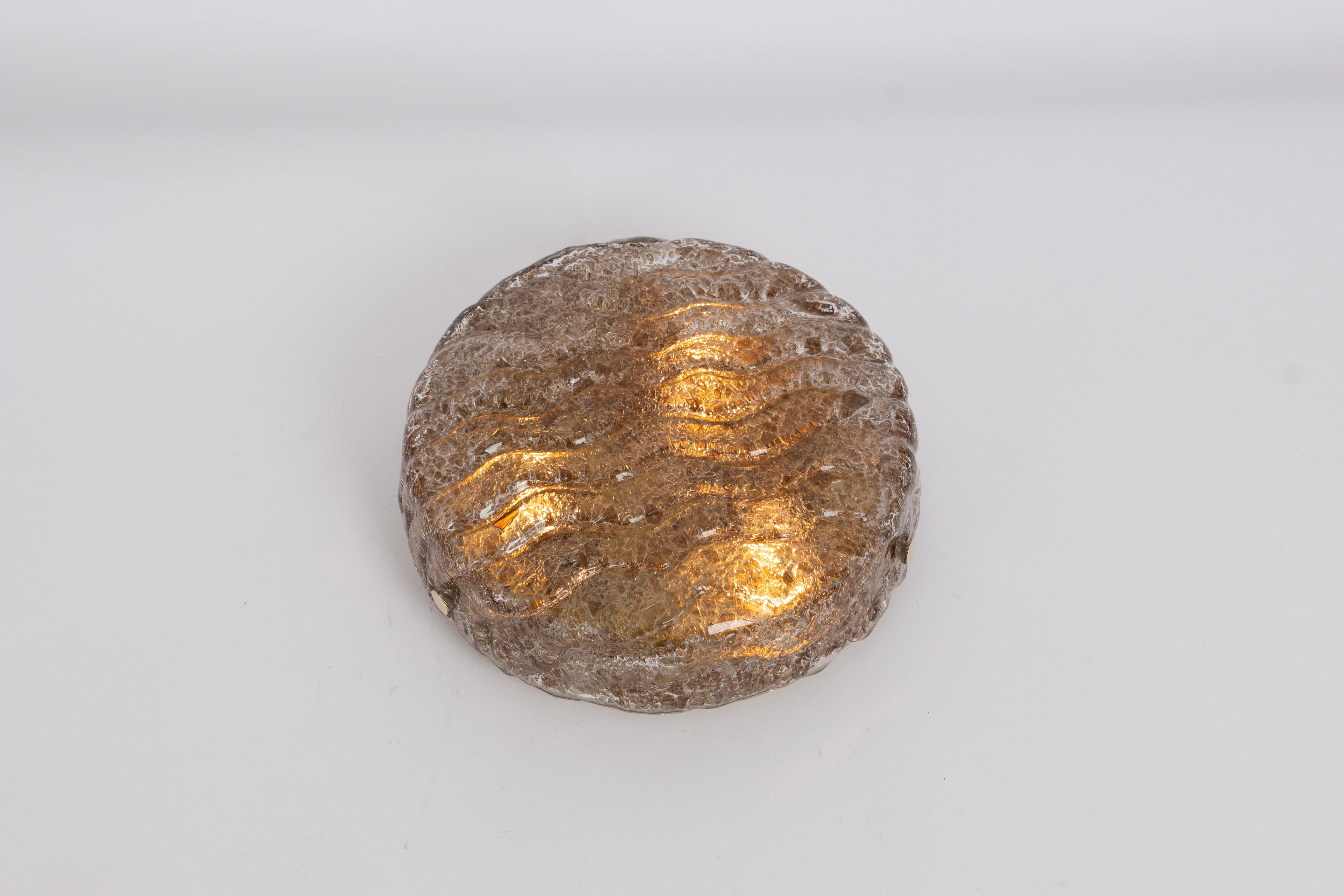 Brass 1 of 2 Petite Murano Glass Flush Mount by Kaiser, Germany, 1970s For Sale