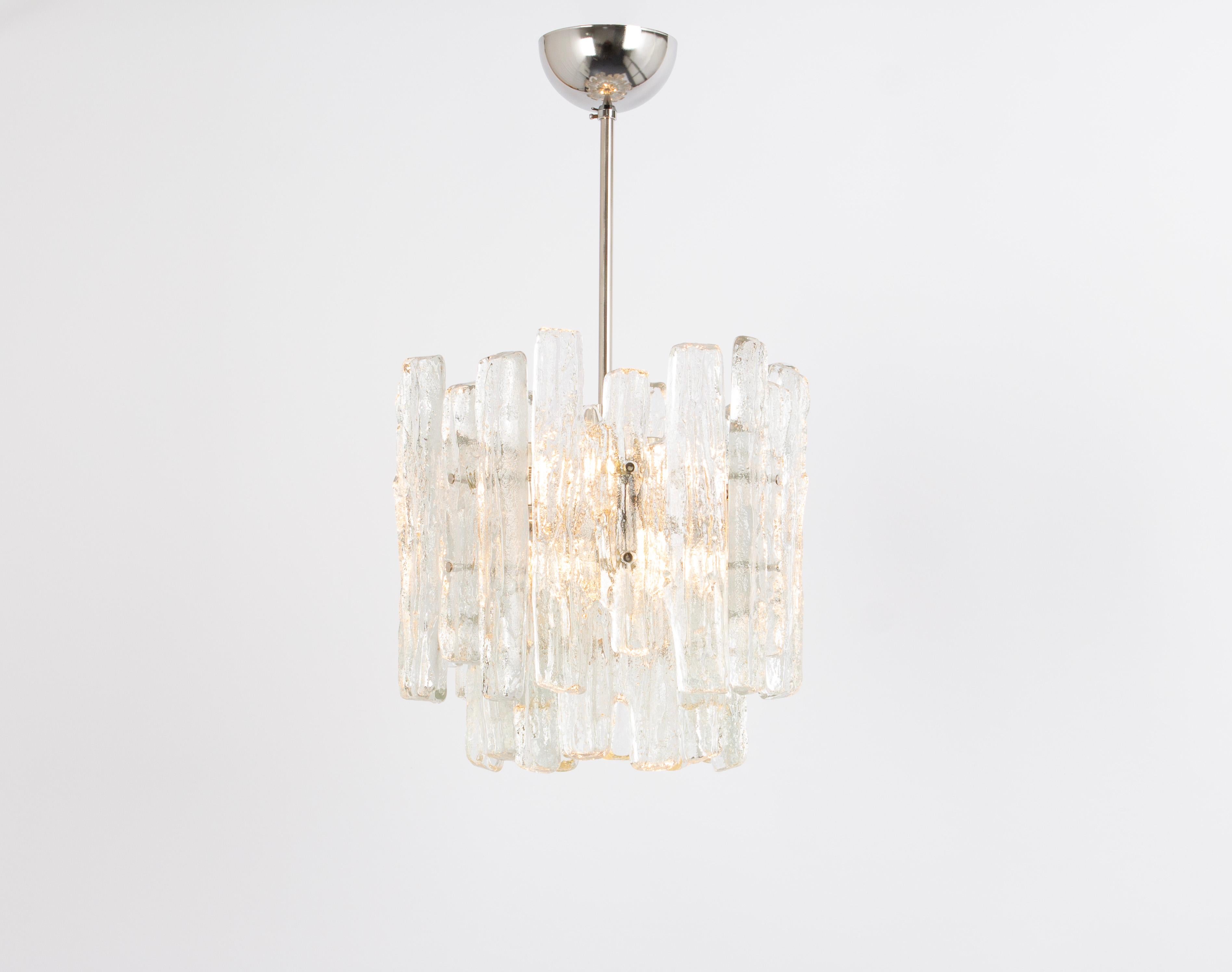 Mid-Century Modern 1 of 2 Petite Murano Ice Glass Chandelier by Kalmar, Austria, 1960s For Sale