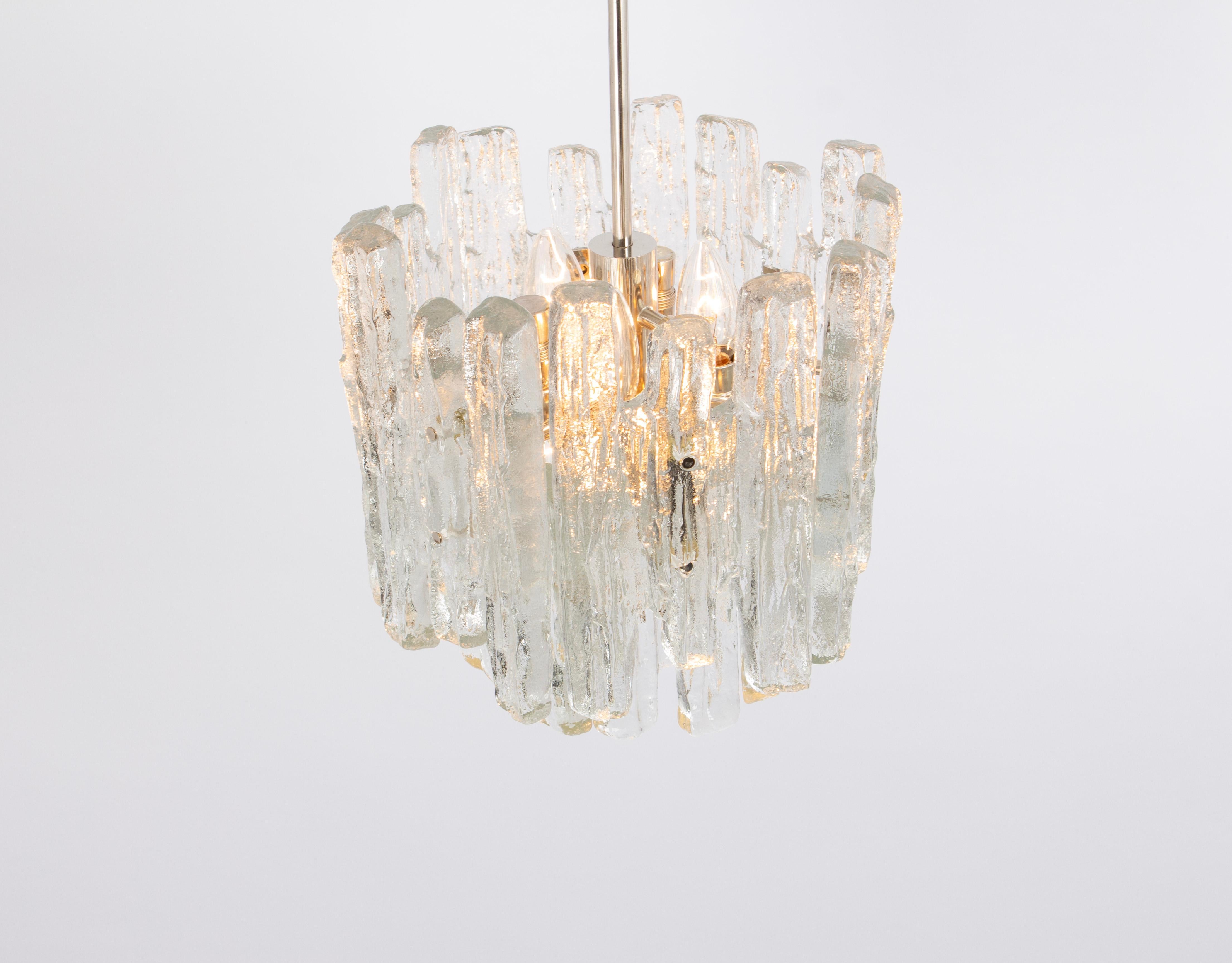 Mid-20th Century 1 of 2 Petite Murano Ice Glass Chandelier by Kalmar, Austria, 1960s For Sale