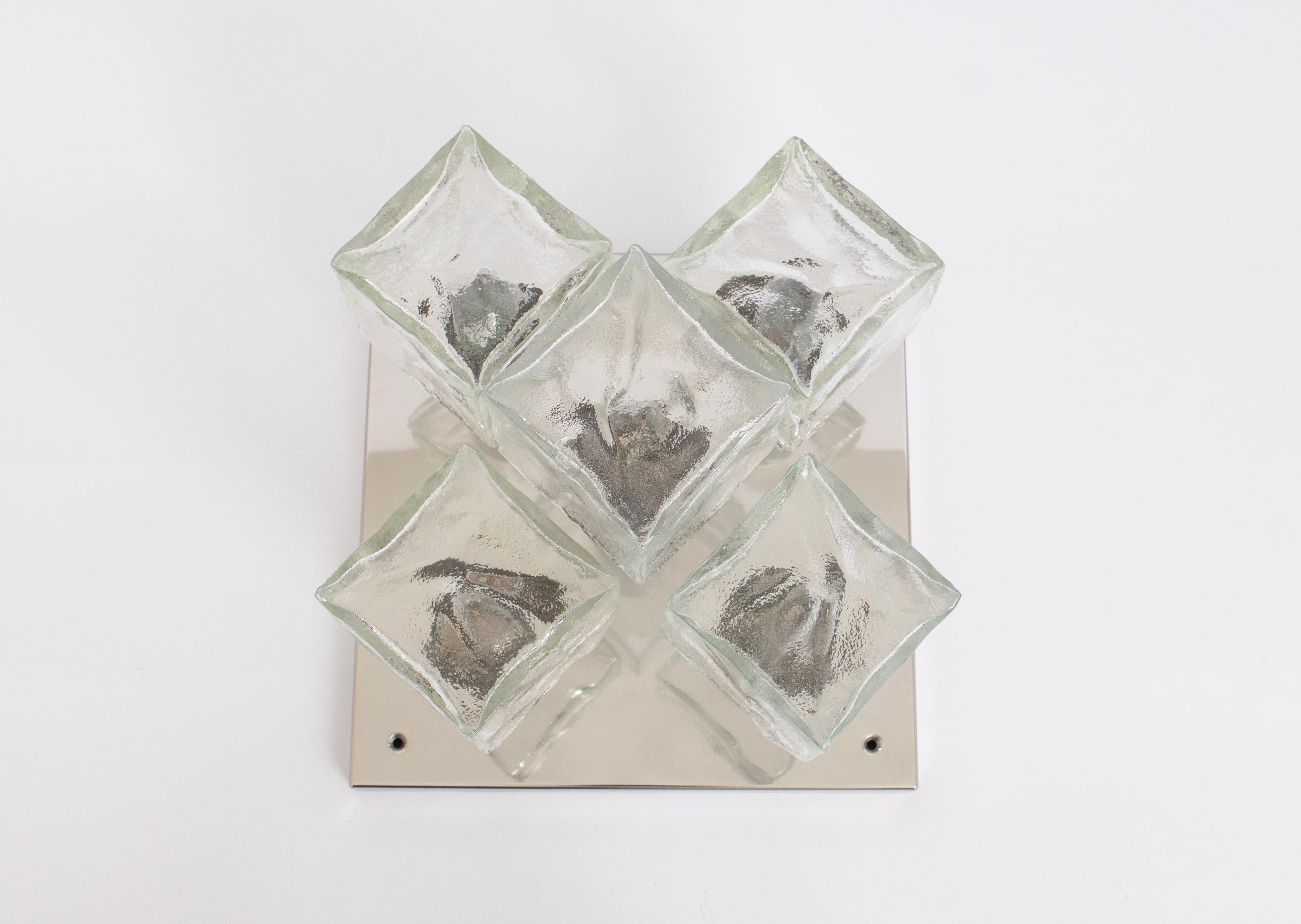 Mid-Century Modern 1 of 2 Petite Murano Ice Glass Flushmount by Kalmar, Austria, 1960s For Sale