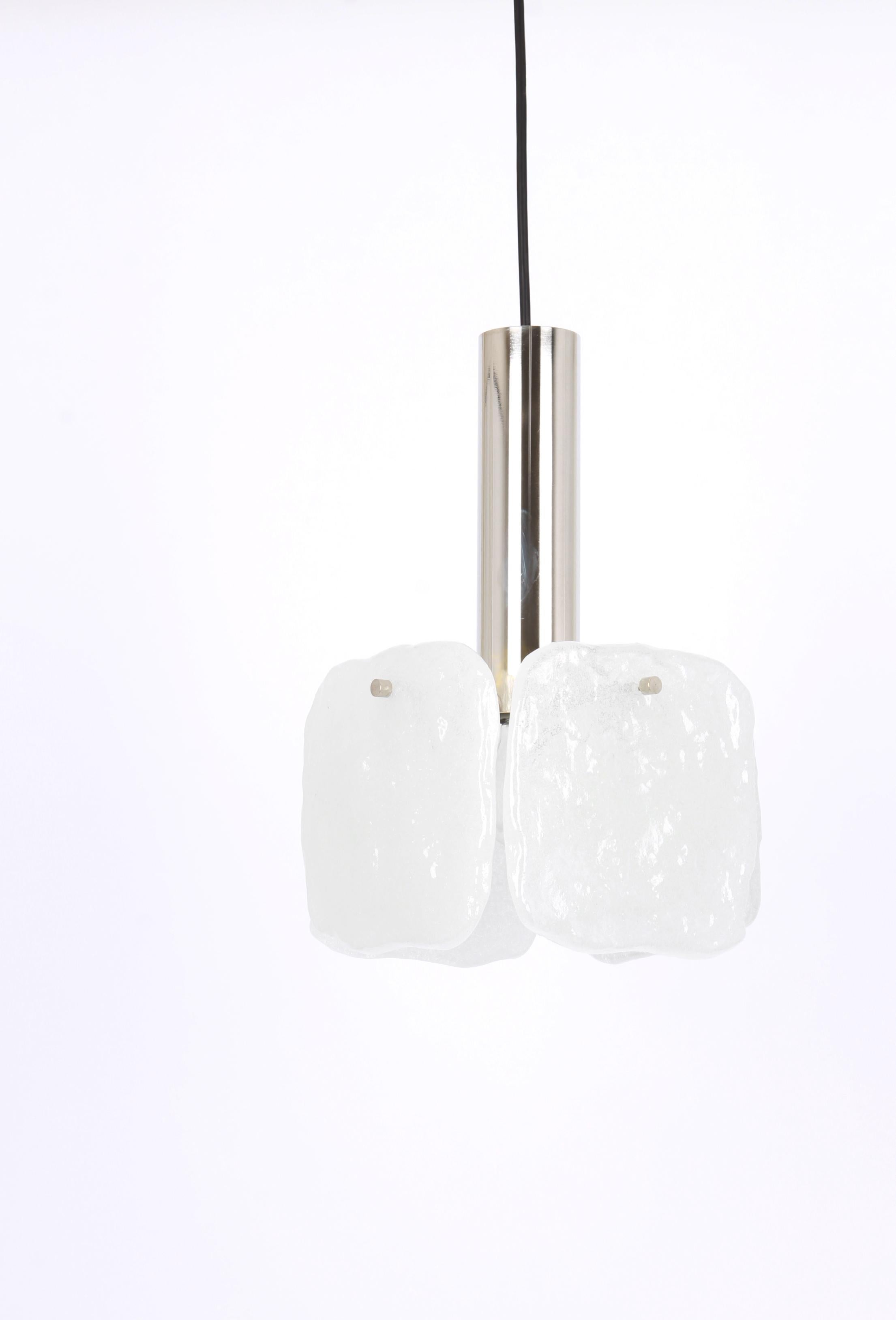 1 of 2 petite glass pendant lights
Heavy quality and in very good condition. Cleaned, well-wired and ready to use. Each Pendant requires one E27 Standard bulb with 60W max and compatible with the US/UK/ etc .. standards

The total height can be
