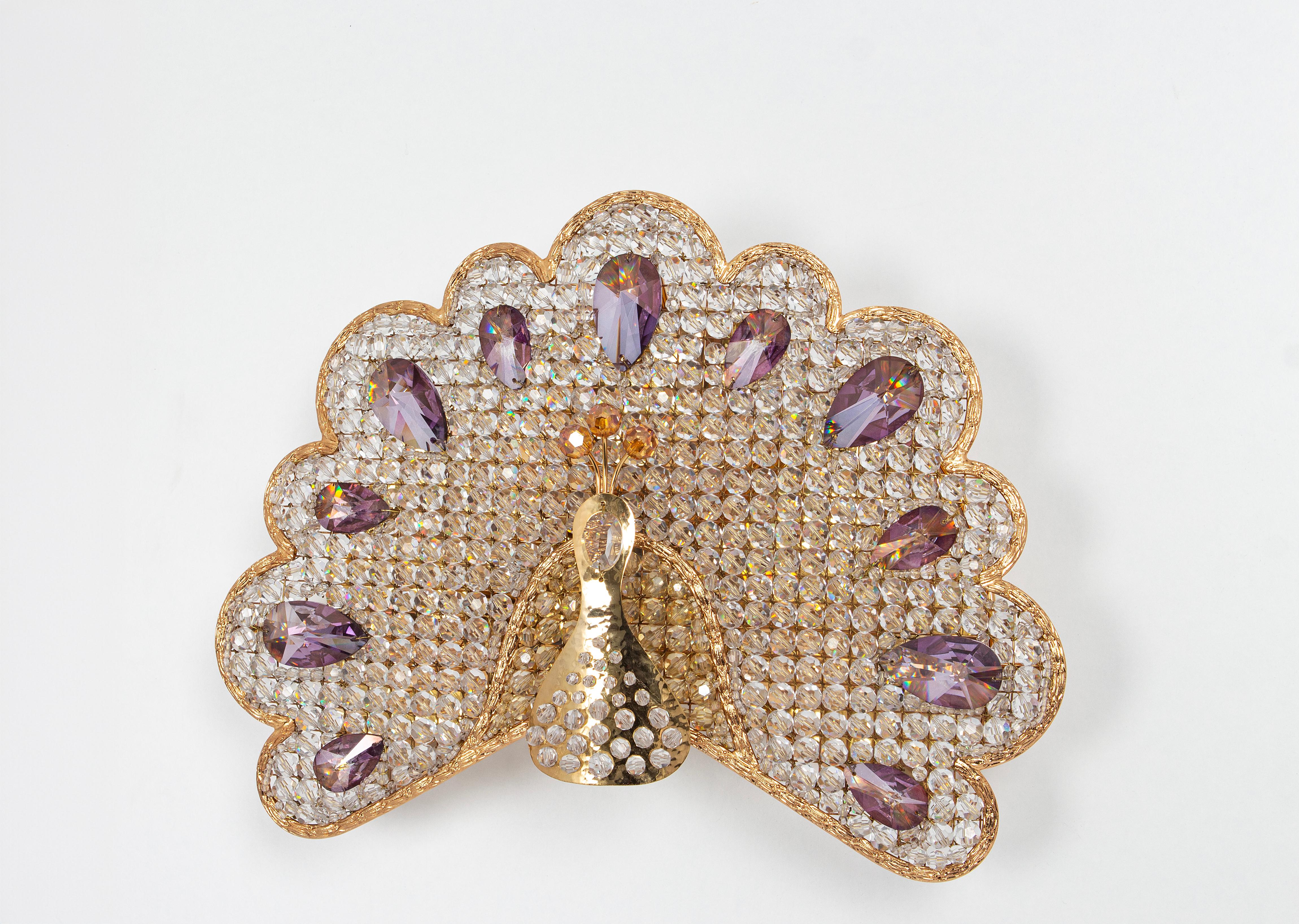 1 von 2 Petite Rare Peacock Crystal Sconce von Palwa, Deutschland, 1960er Jahre im Angebot 4