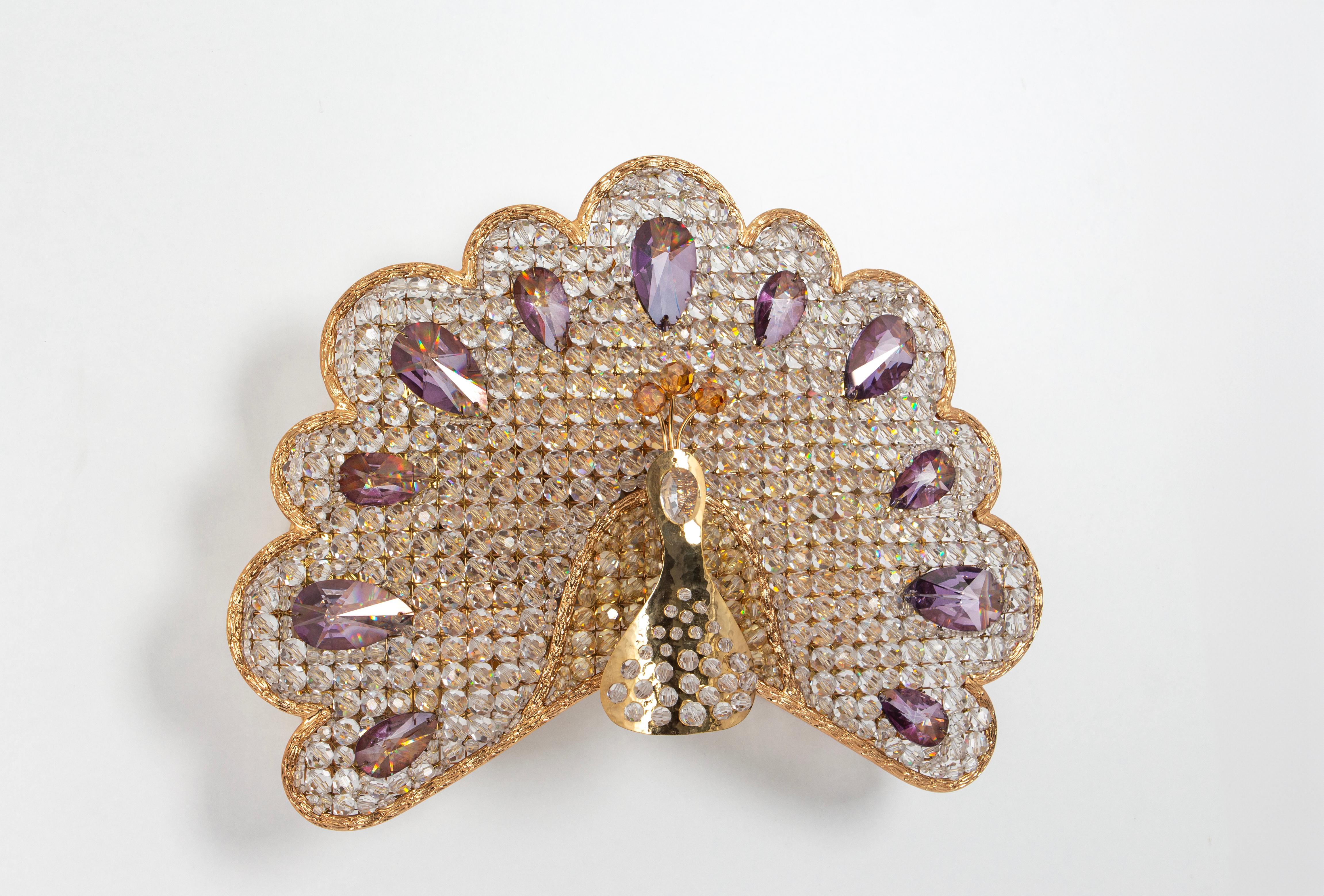 1 von 2 Petite Rare Peacock Crystal Sconce von Palwa, Deutschland, 1960er Jahre im Angebot 5