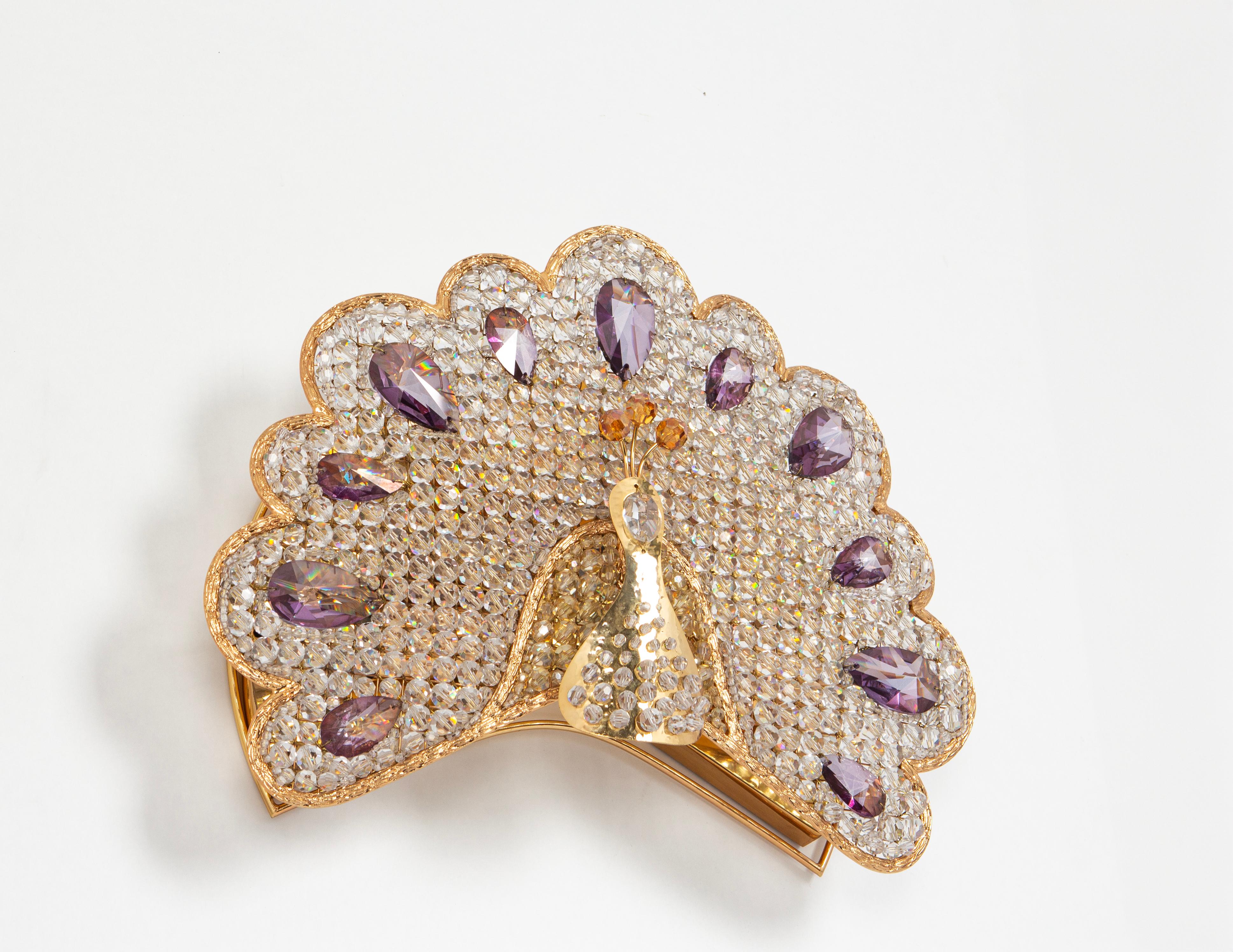 1 von 2 Petite Rare Peacock Crystal Sconce von Palwa, Deutschland, 1960er Jahre (Moderne der Mitte des Jahrhunderts) im Angebot