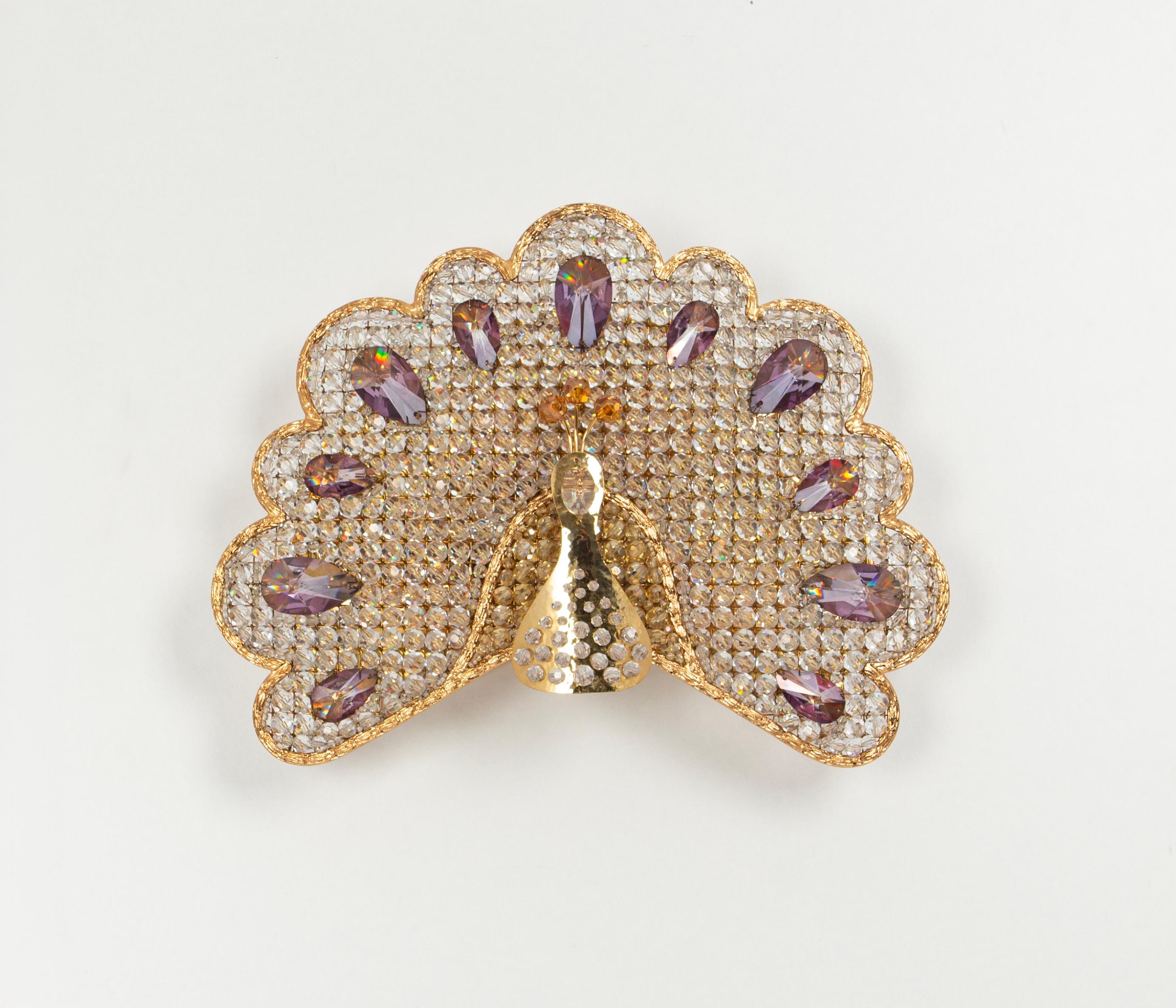 1 von 2 Petite Rare Peacock Crystal Sconce von Palwa, Deutschland, 1960er Jahre im Angebot 1