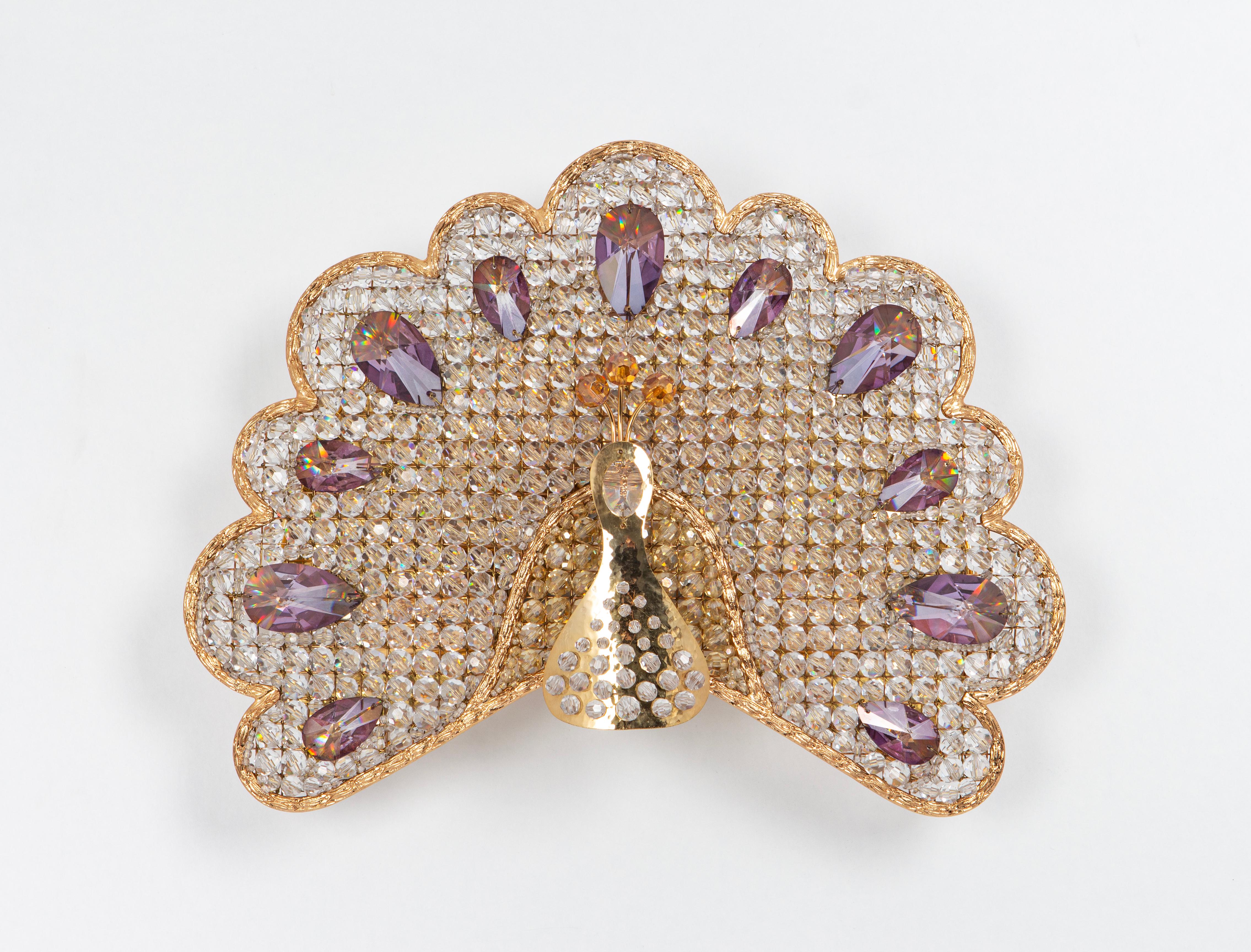 1 von 2 Petite Rare Peacock Crystal Sconce von Palwa, Deutschland, 1960er Jahre im Angebot 2