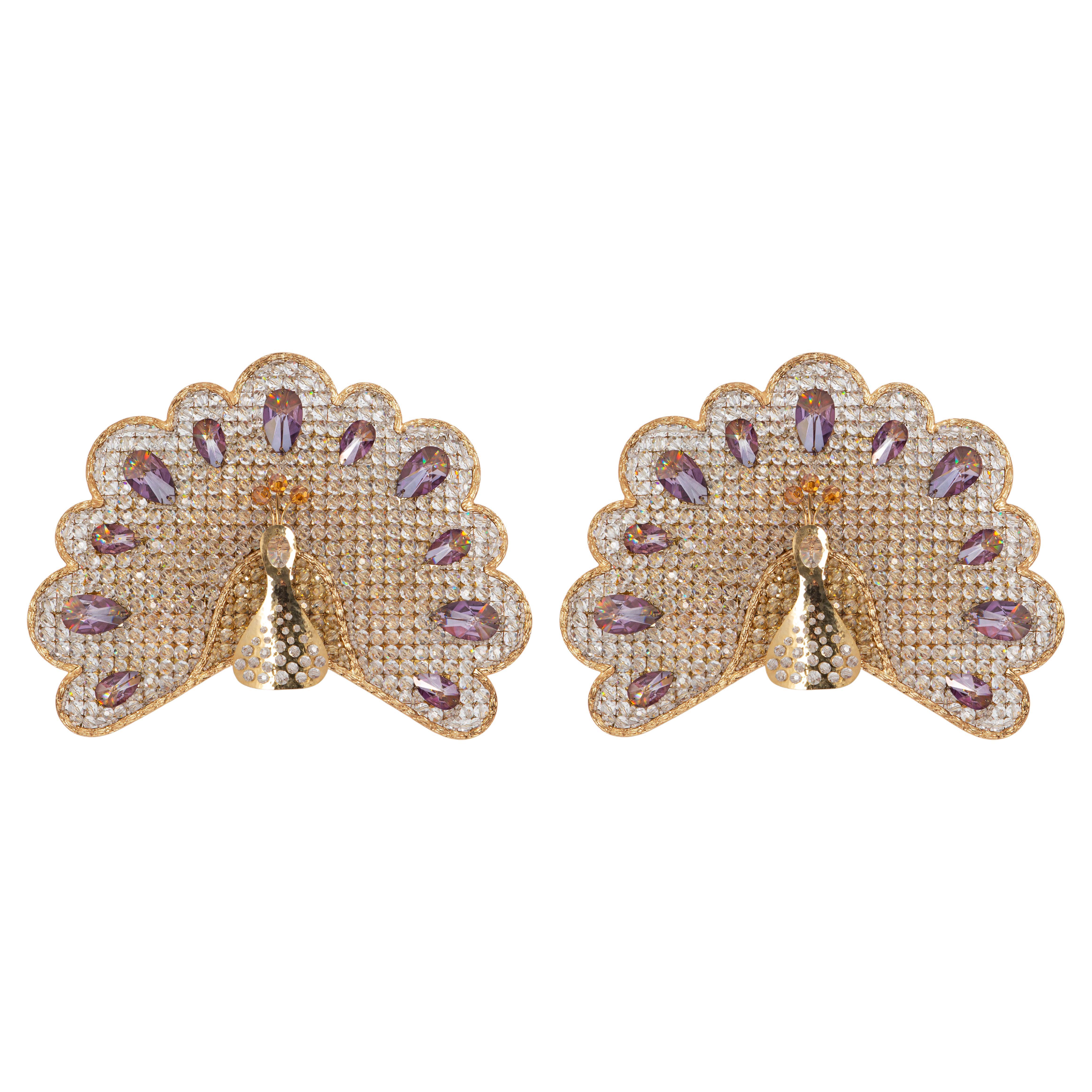 1 von 2 Petite Rare Peacock Crystal Sconce von Palwa, Deutschland, 1960er Jahre im Angebot