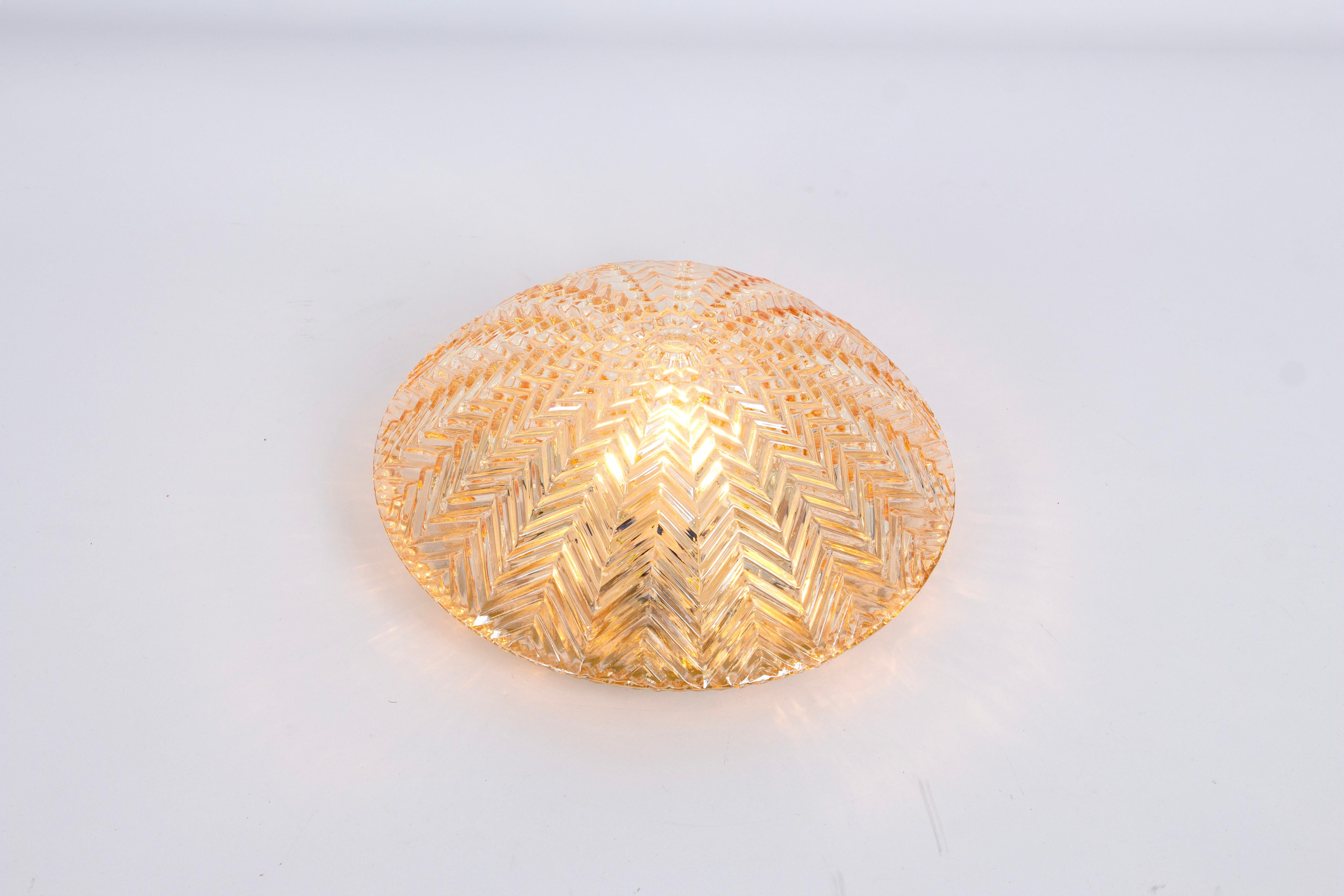1 of 2 Petite Round Glass Flush Mount by Limburg, Germany, 1970s For Sale 5