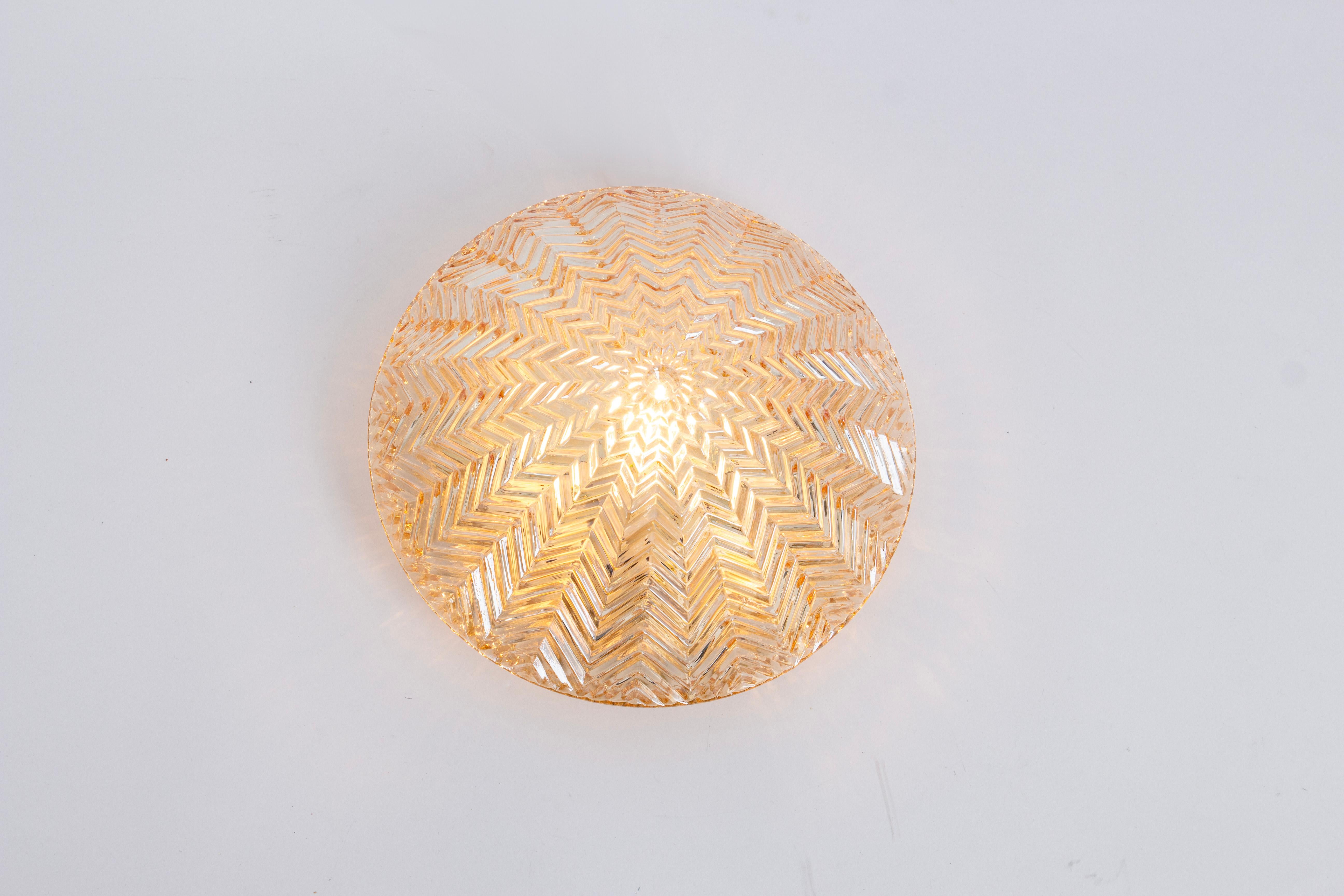1 of 2 Petite Round Glass Flush Mount by Limburg, Germany, 1970s For Sale 6
