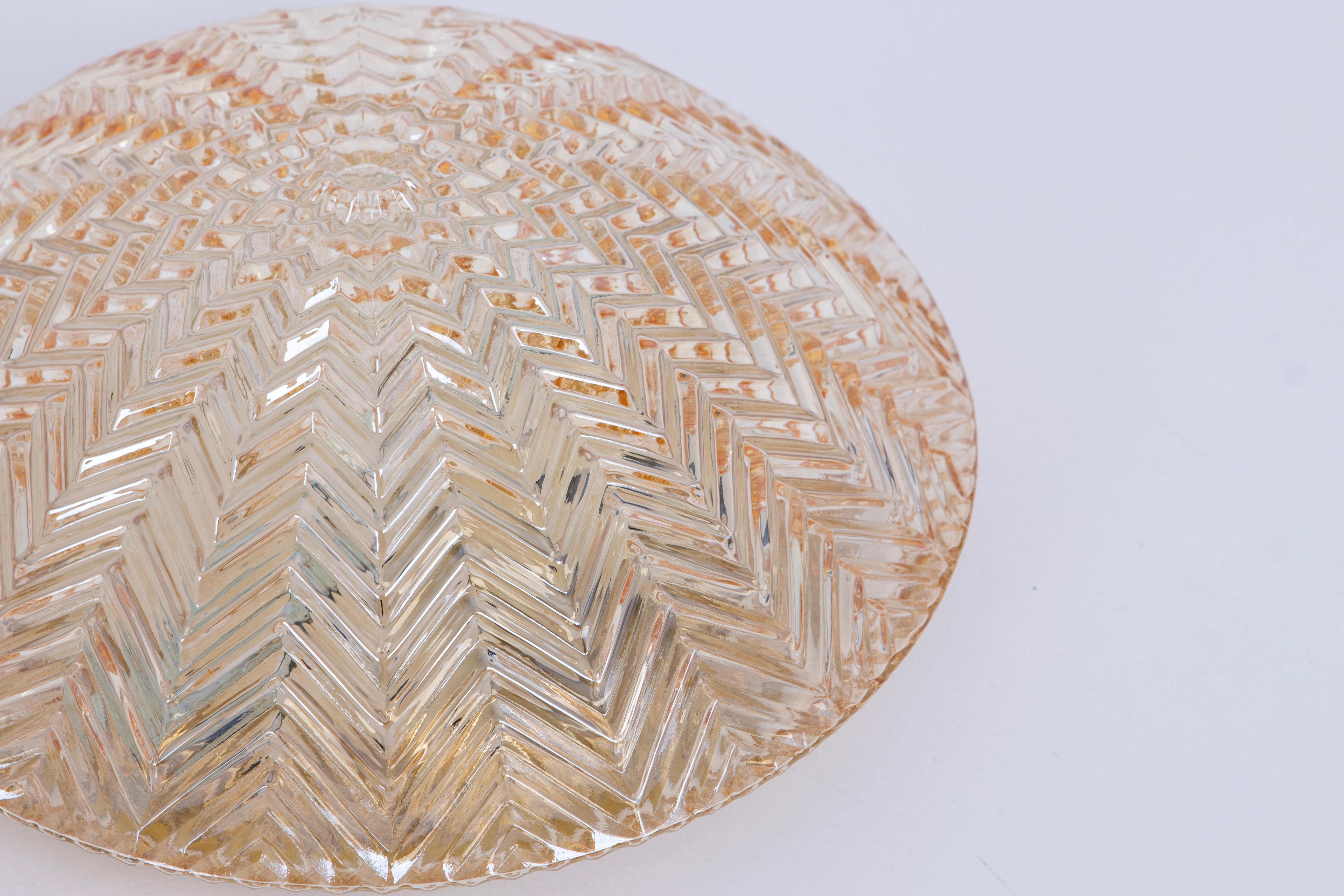 Mid-Century Modern 1 of 2 Petite Round Glass Flush Mount by Limburg, Germany, 1970s For Sale