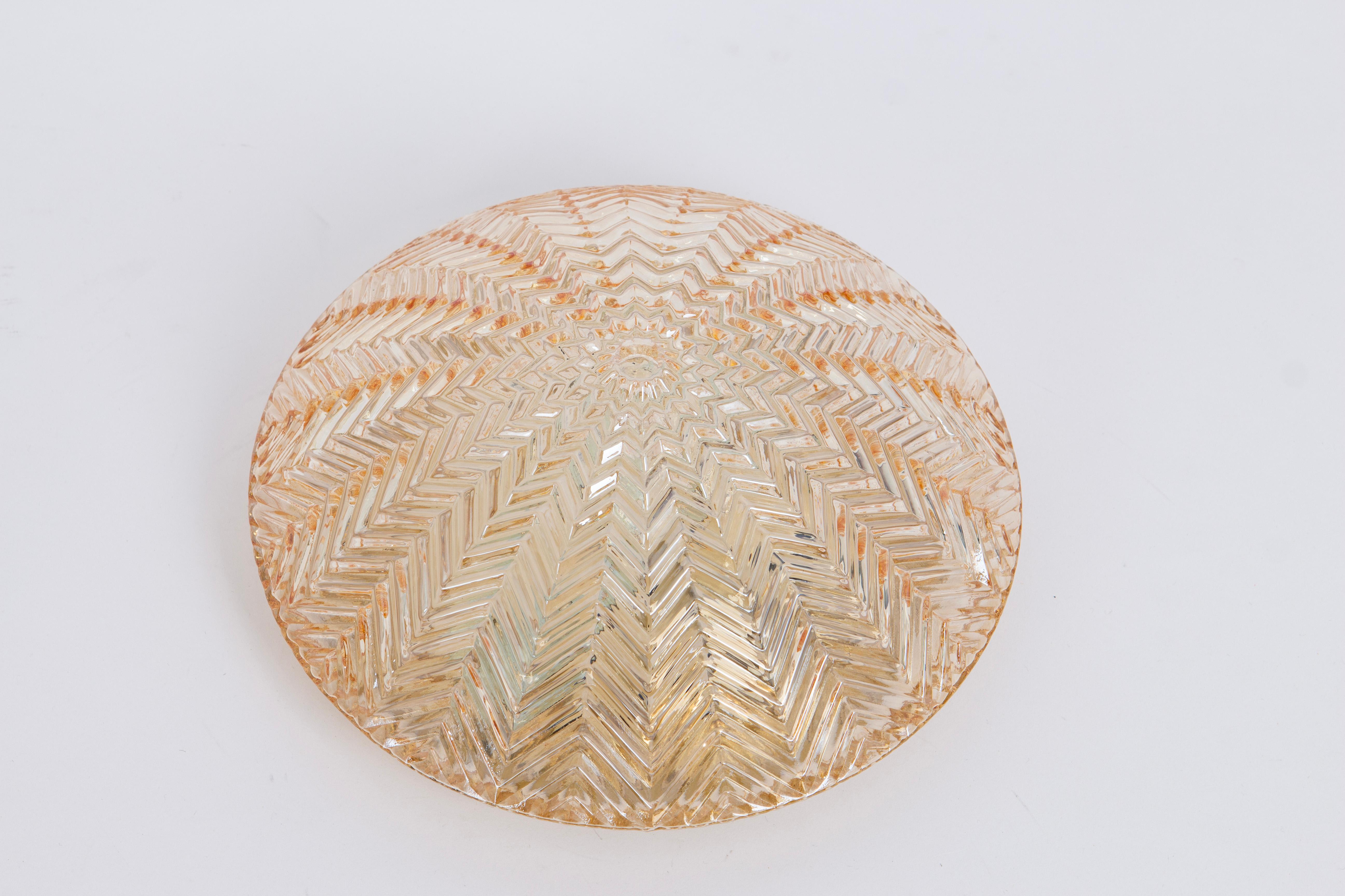 1 of 2 Petite Round Glass Flush Mount by Limburg, Germany, 1970s In Good Condition For Sale In Aachen, NRW