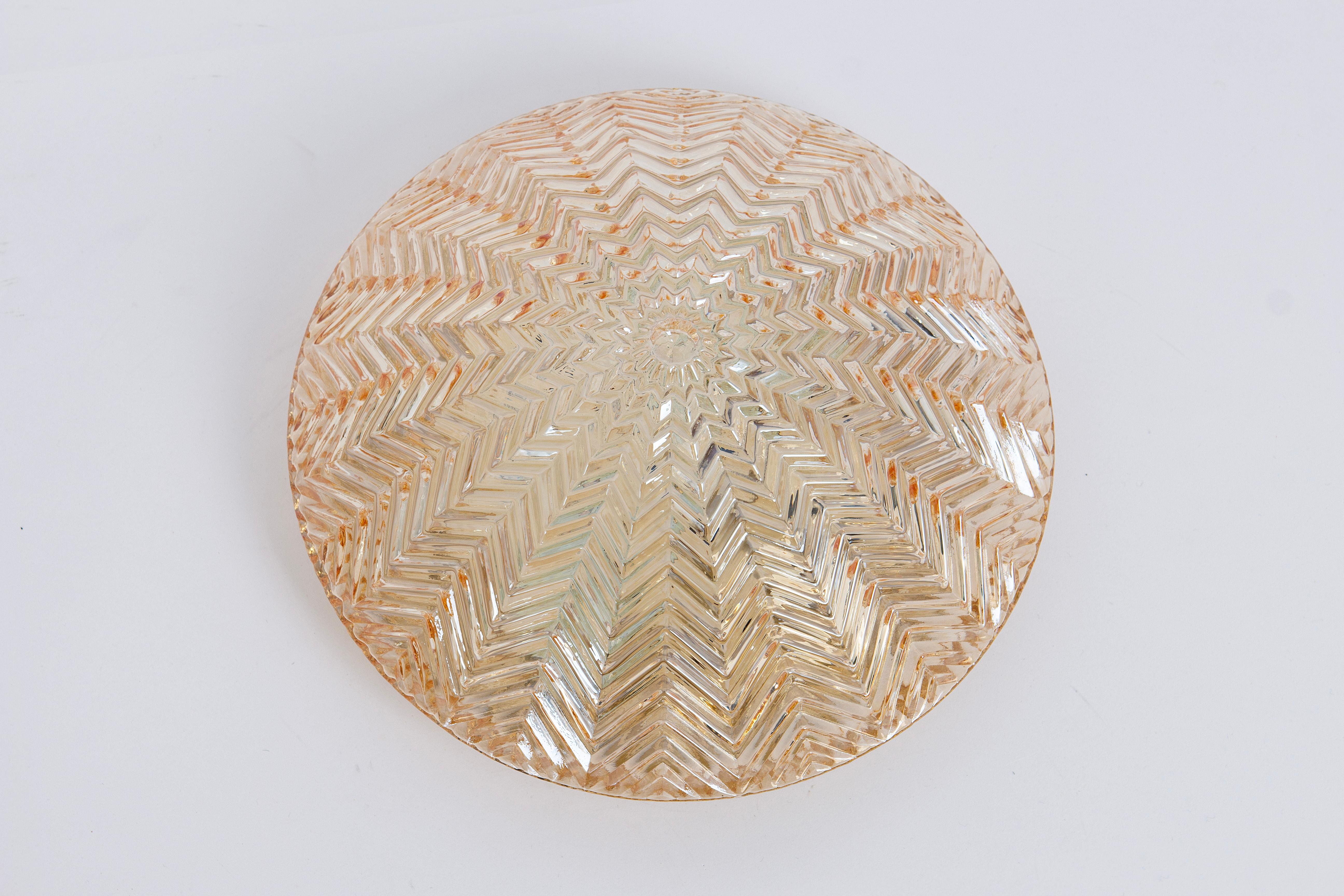 Late 20th Century 1 of 2 Petite Round Glass Flush Mount by Limburg, Germany, 1970s For Sale