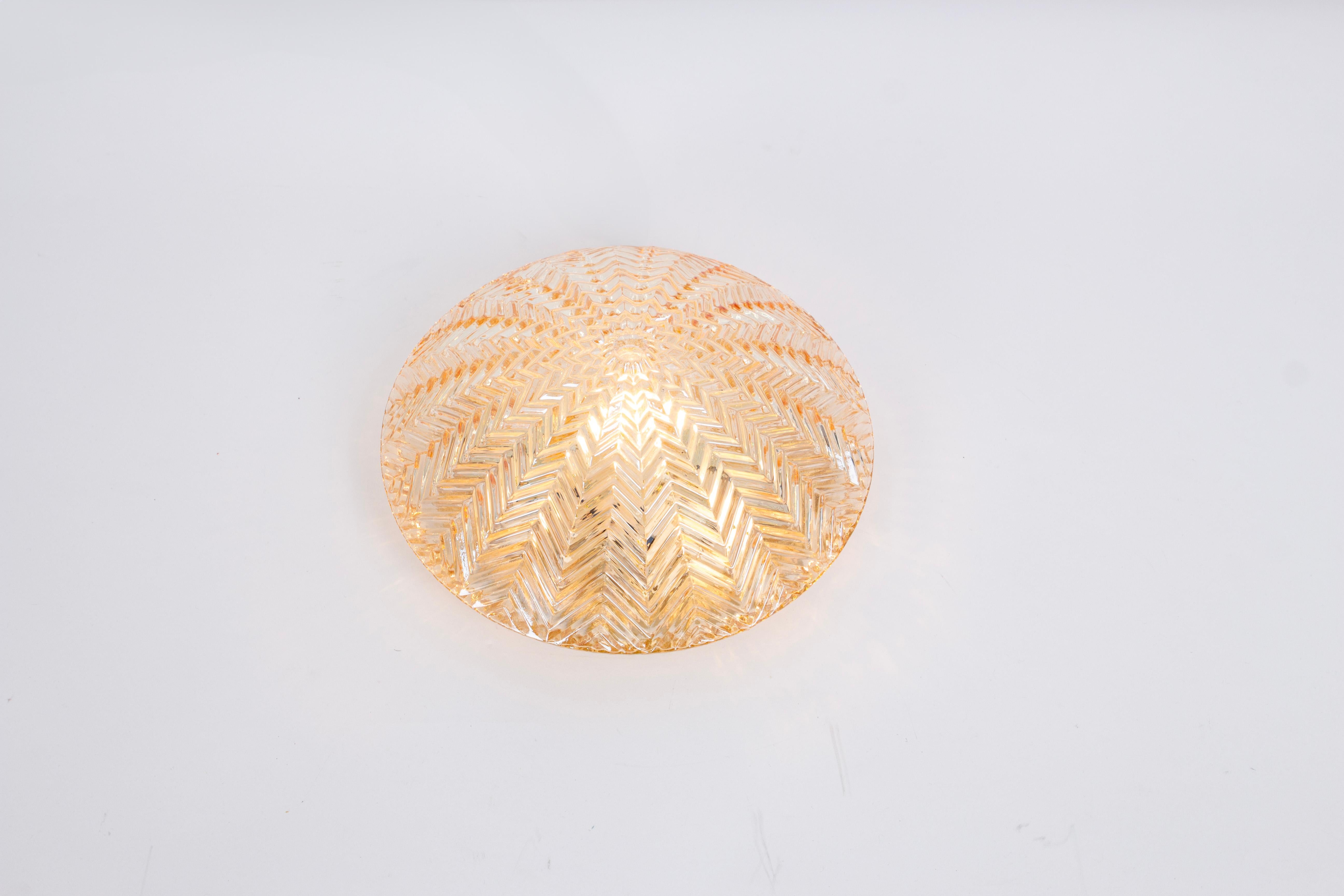 1 of 2 Petite Round Glass Flush Mount by Limburg, Germany, 1970s For Sale 2