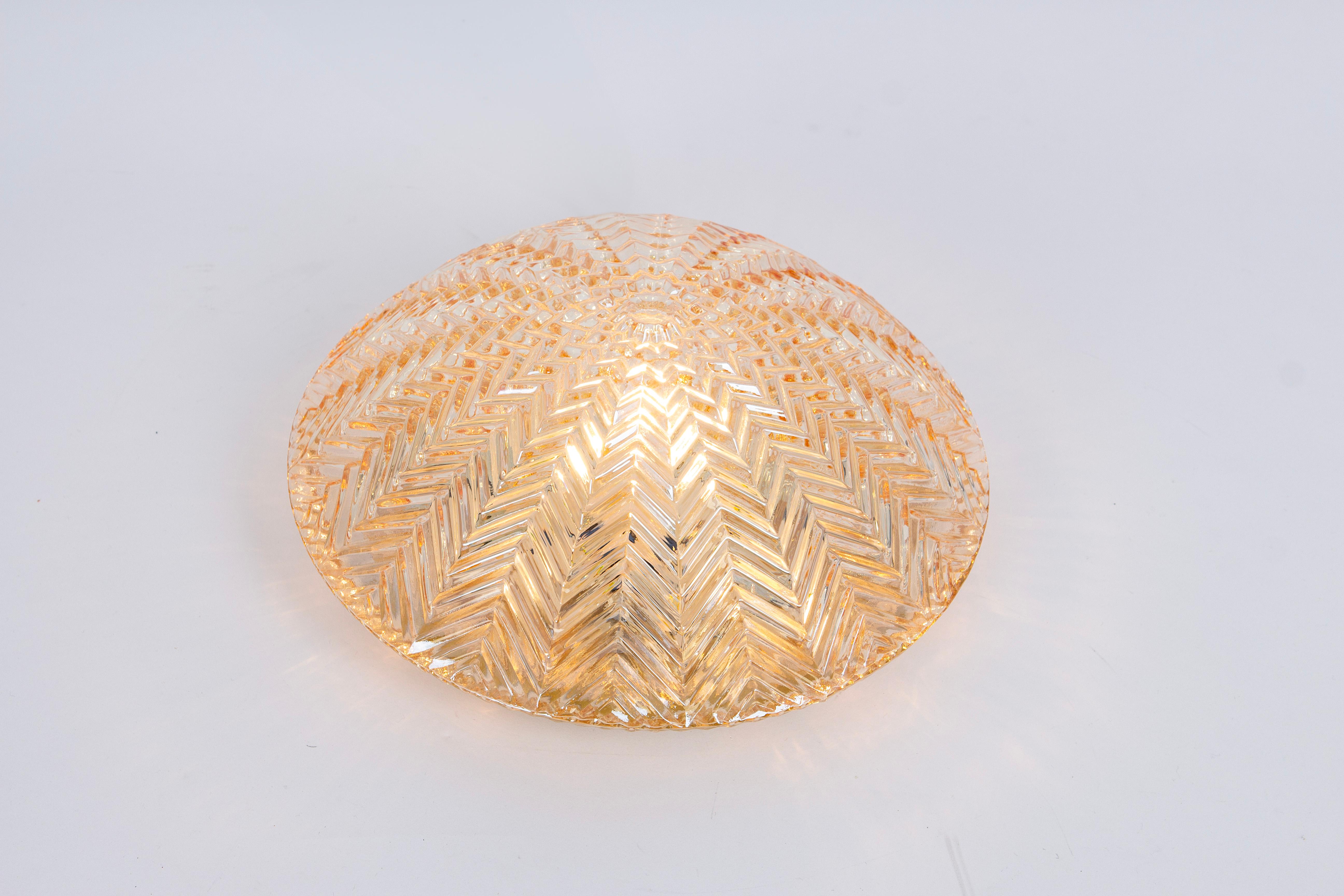 1 of 2 Petite Round Glass Flush Mount by Limburg, Germany, 1970s For Sale 3