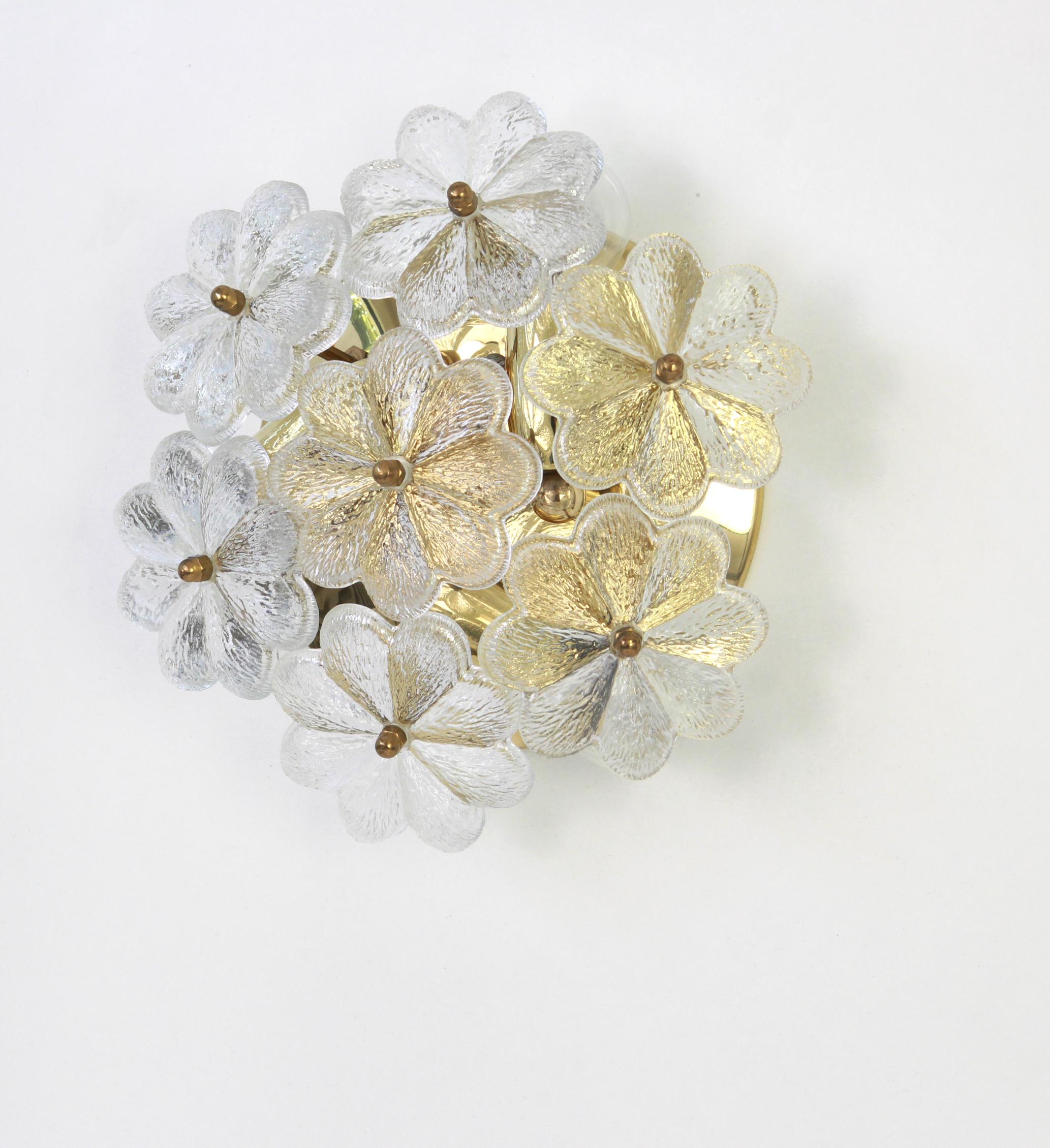 Mid-Century Modern 1 of 2 Petite Stunning Murano Flower Wall Light by E. Palme, Germany, 1970s