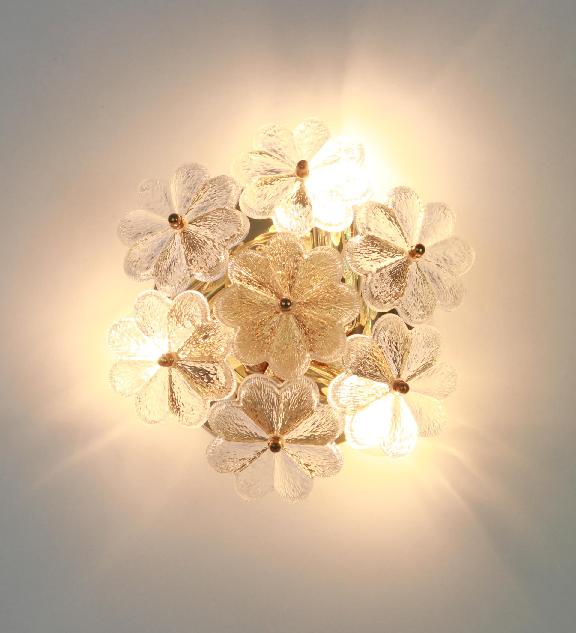 Late 20th Century 1 of 2 Petite Stunning Murano Flower Wall Light by E. Palme, Germany, 1970s