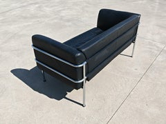 1 of 2 Postmodern Leather and Tubular Steel Loveseats by KEBE, Denmark 1970s