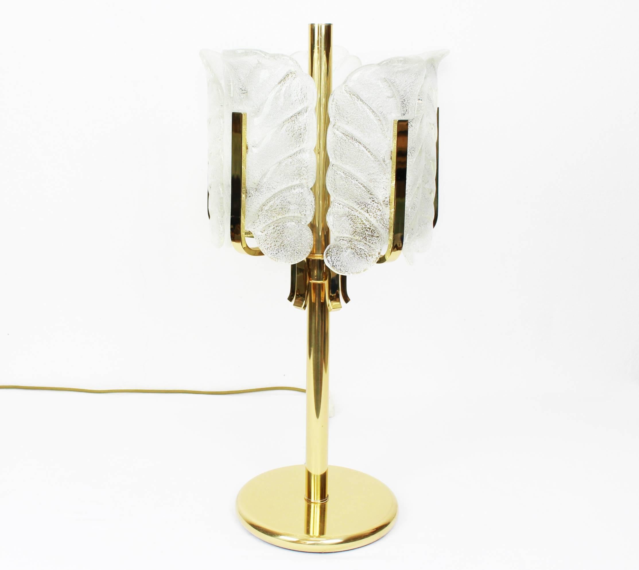 Mid-Century Modern 1 of 2 Rare Carl Fagerlund for Orrefors Table Lamp, Murano Glass Leaves, 1960s For Sale