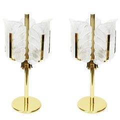 1 of 2 Rare Carl Fagerlund for Orrefors Table Lamp, Murano Glass Leaves, 1960s