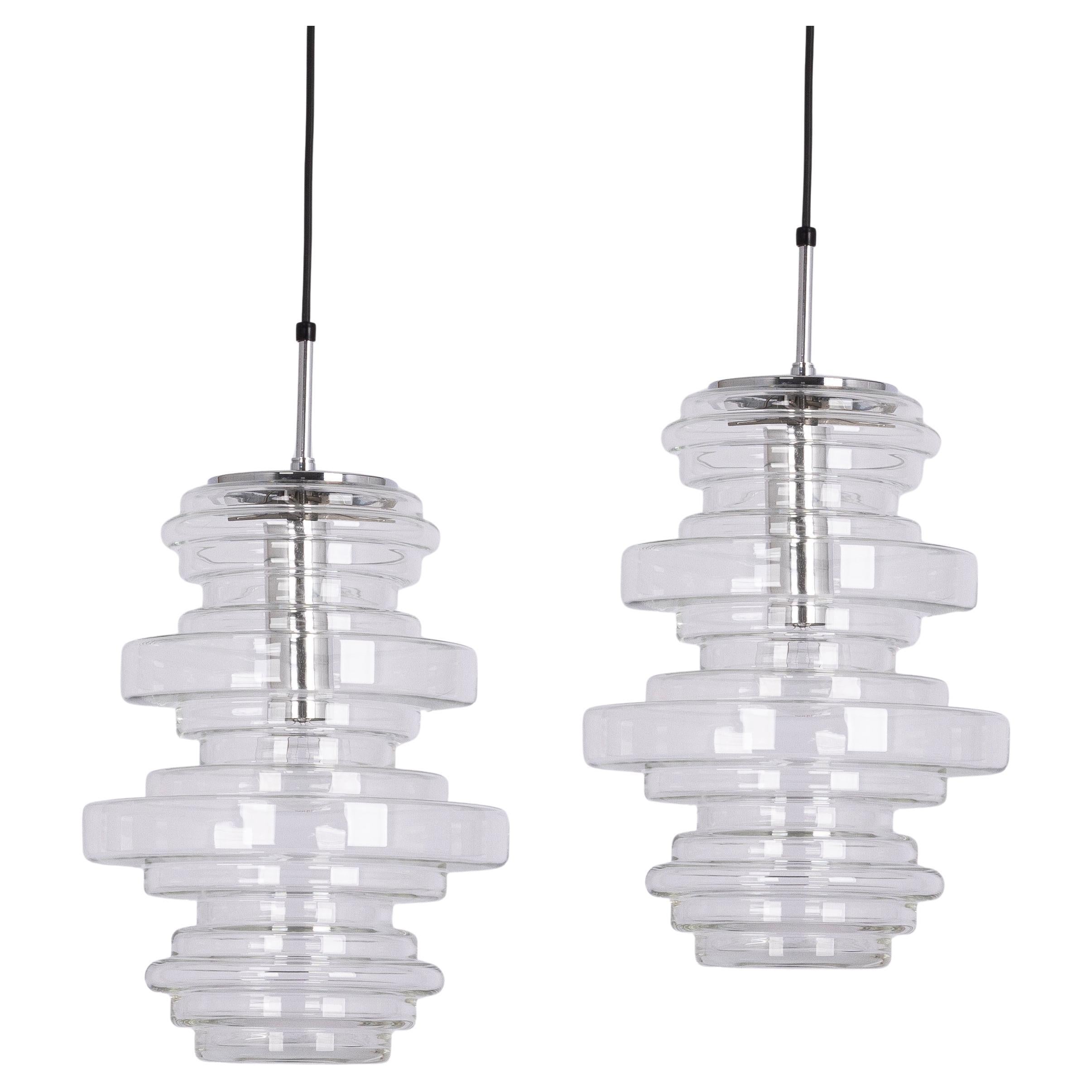 1 de 2 Raras lámparas colgantes grandes de cristal transparente de Limburgo, Alemania, años 70