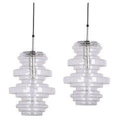 1 de 2 Raras lámparas colgantes grandes de cristal transparente de Limburgo, Alemania, años 70