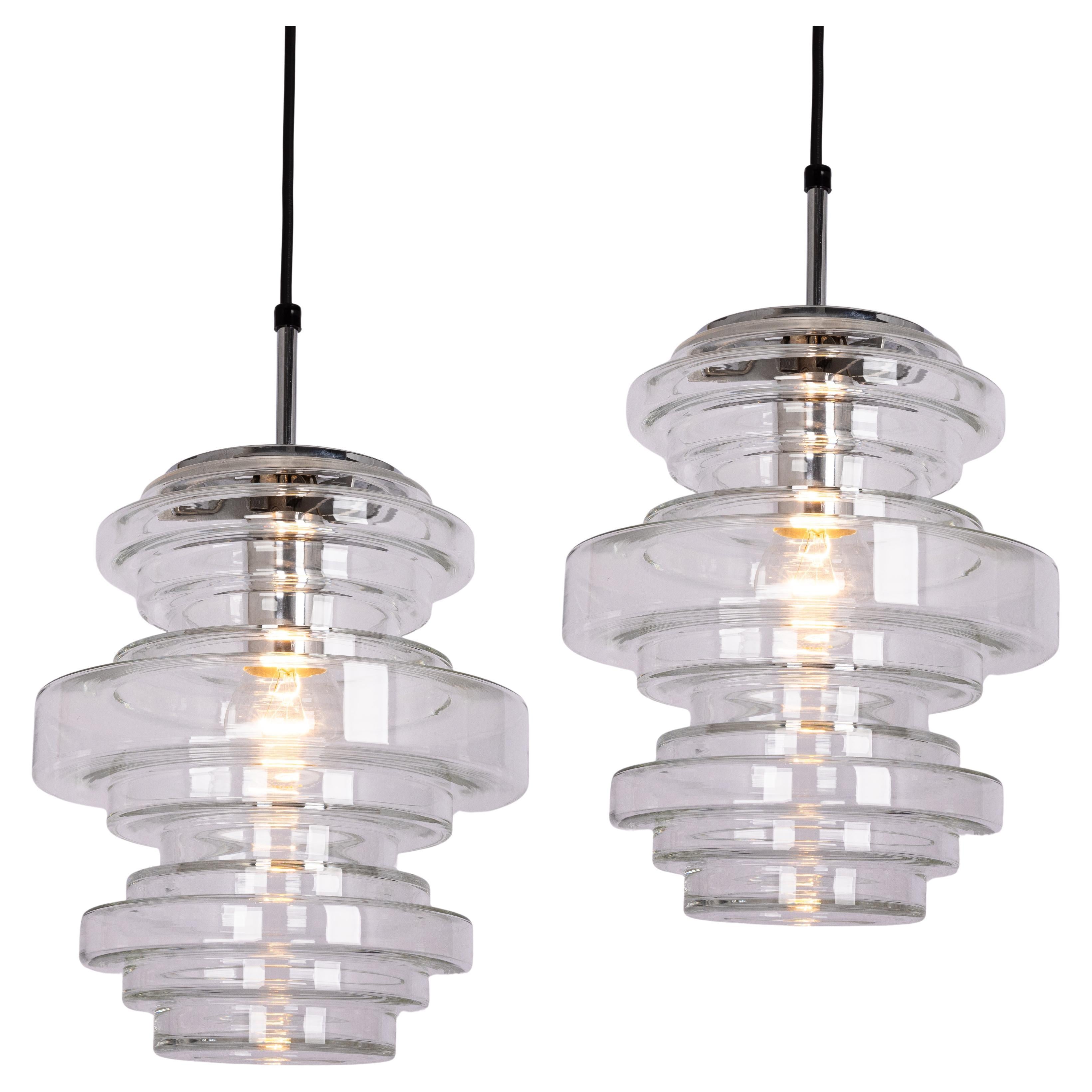 1 de 2 Raras lámparas colgantes de cristal transparente Limburg, Alemania, años 70