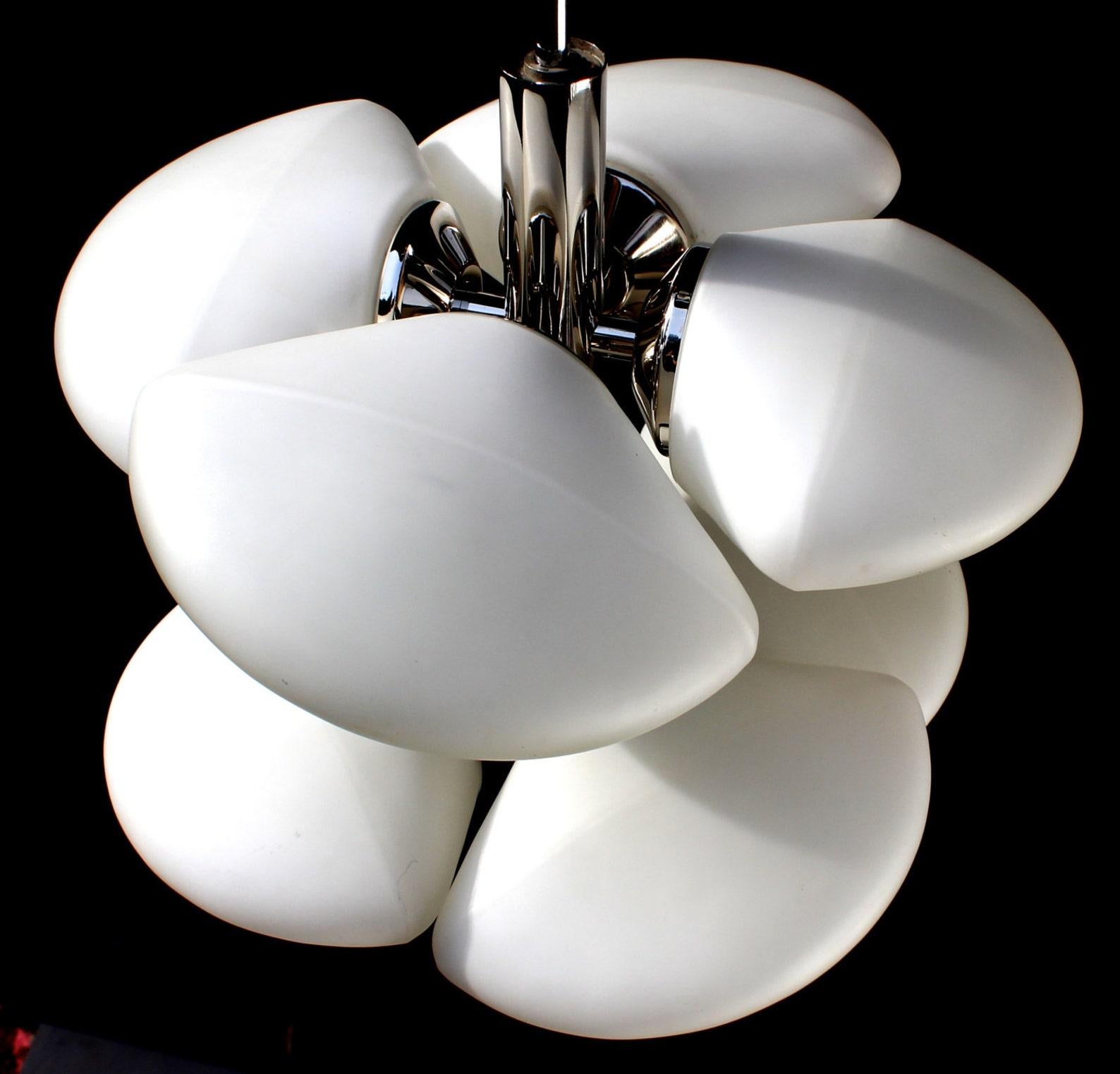 German 1 of 2 Rare Space Age Petit Kaiser Chandelier with 8 Lights, 1970s For Sale