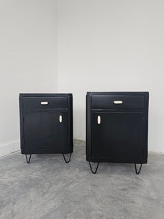 1 of 2 Refurbished Black Art Deco Night Stands, Yugoslavia 1930s