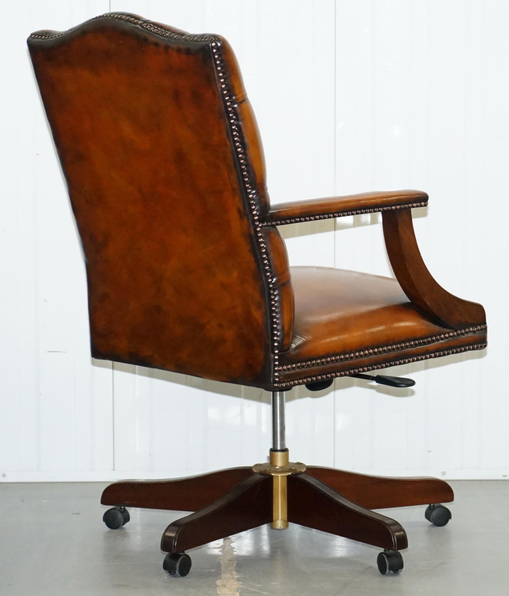 1 of 2 Restored Chesterfield Gainsborough Brown Leather Directors Captains Chair 2
