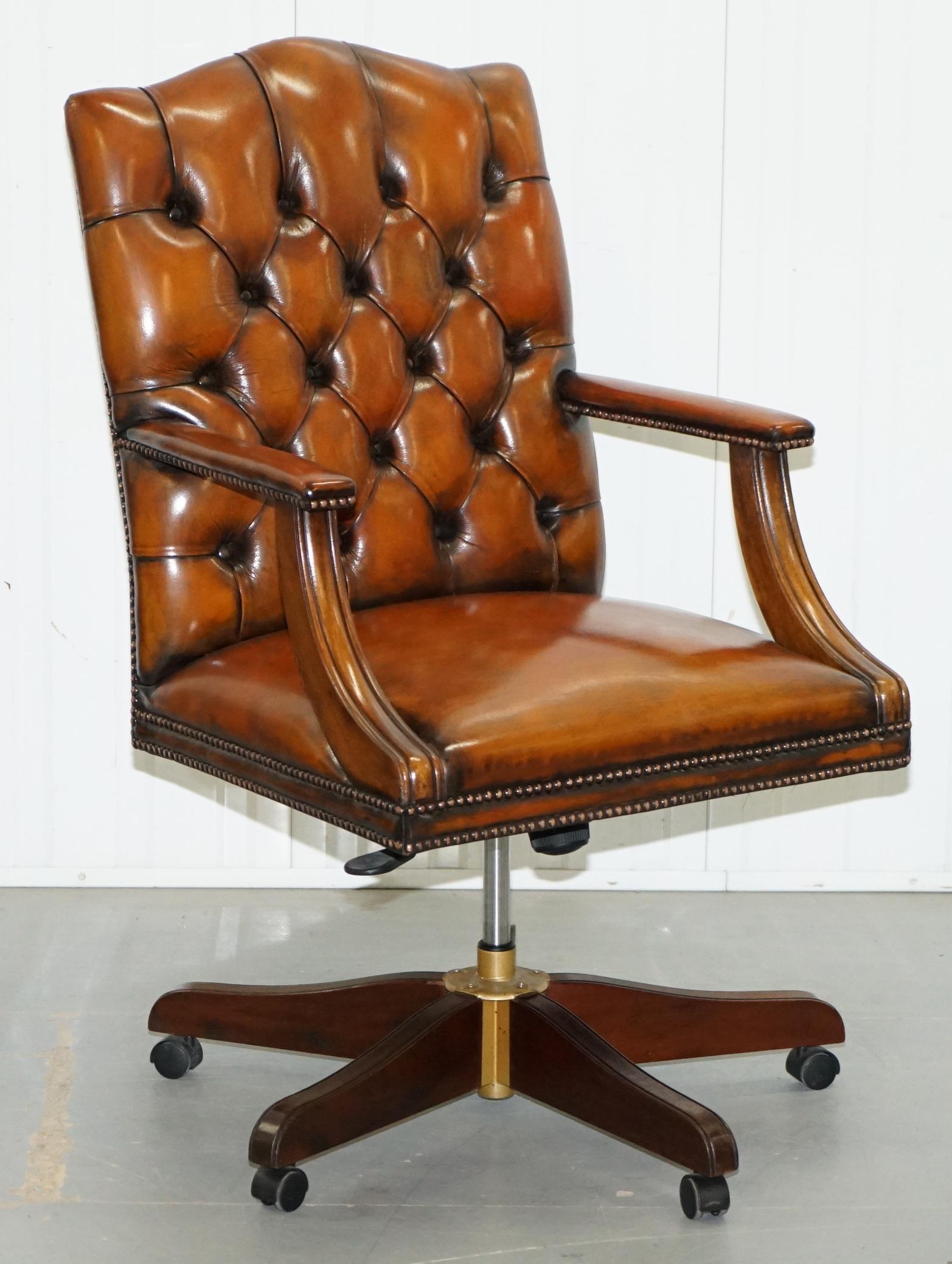 1 of 2 Restored Chesterfield Gainsborough Brown Leather Directors Captains Chair 4
