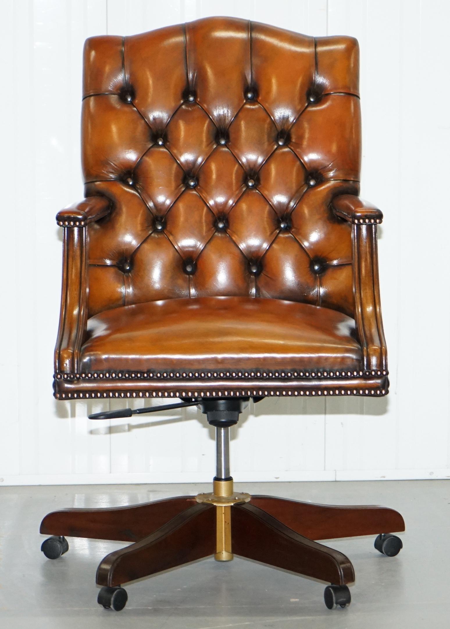 1 of 2 Restored Chesterfield Gainsborough Brown Leather Directors Captains Chair 5