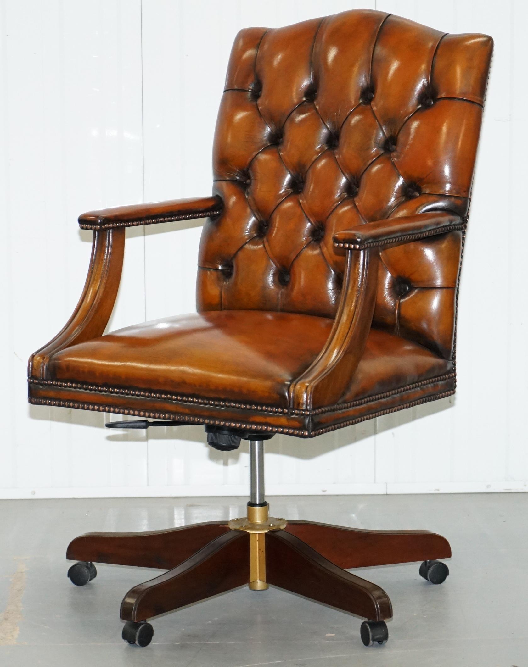 1 of 2 Restored Chesterfield Gainsborough Brown Leather Directors Captains Chair 6