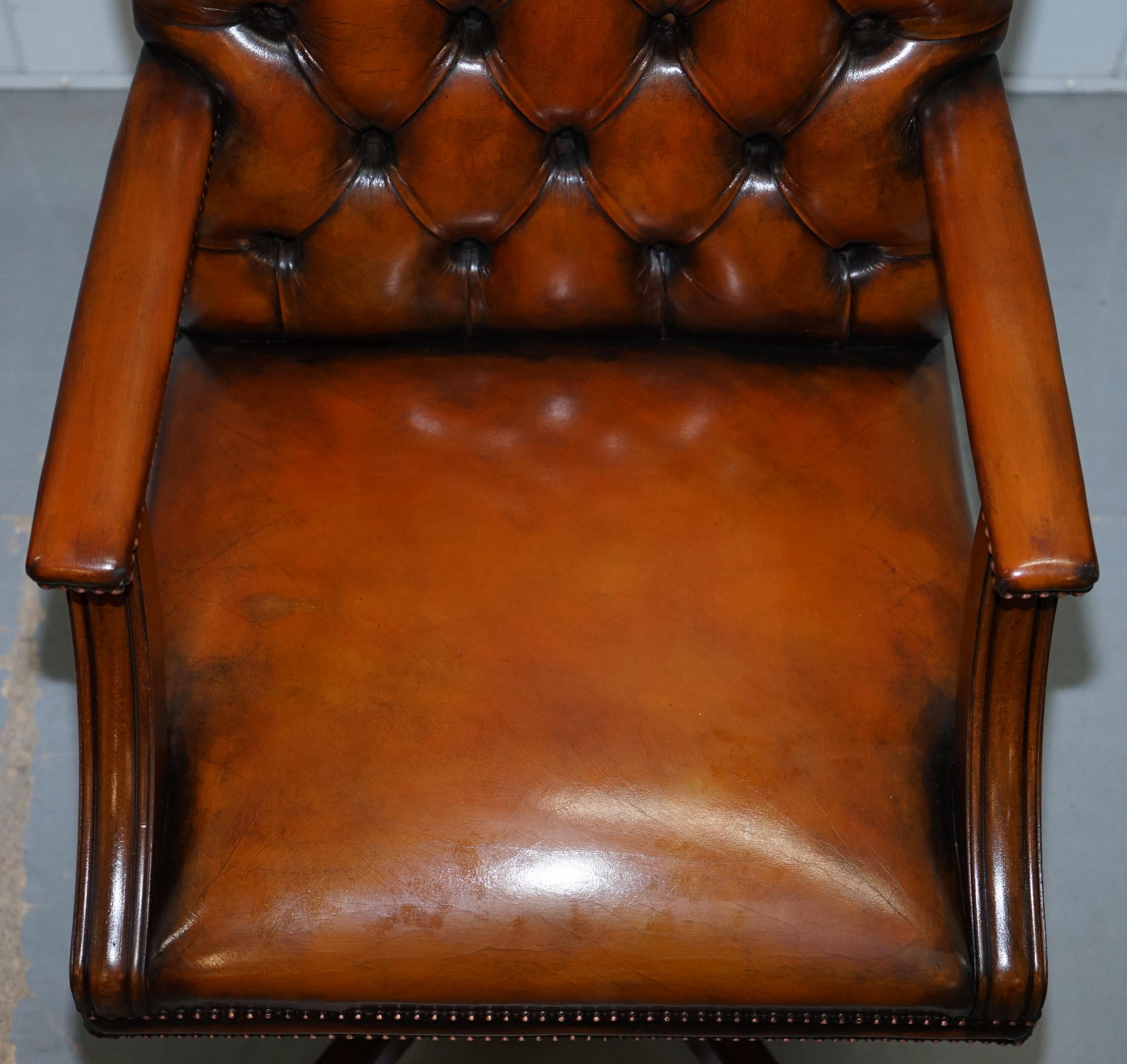 1 of 2 Restored Chesterfield Gainsborough Brown Leather Directors Captains Chair 7