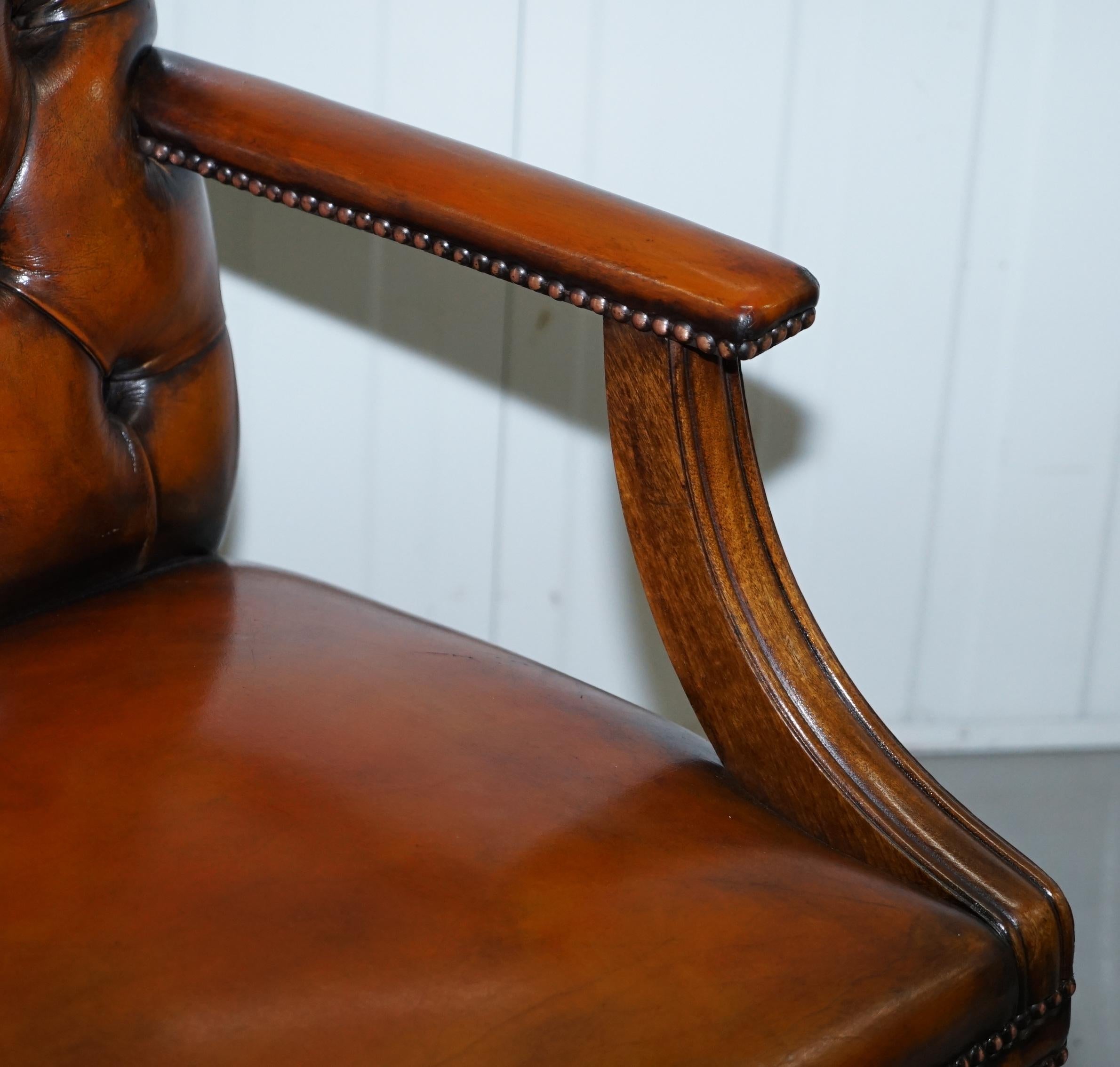 1 of 2 Restored Chesterfield Gainsborough Brown Leather Directors Captains Chair 9
