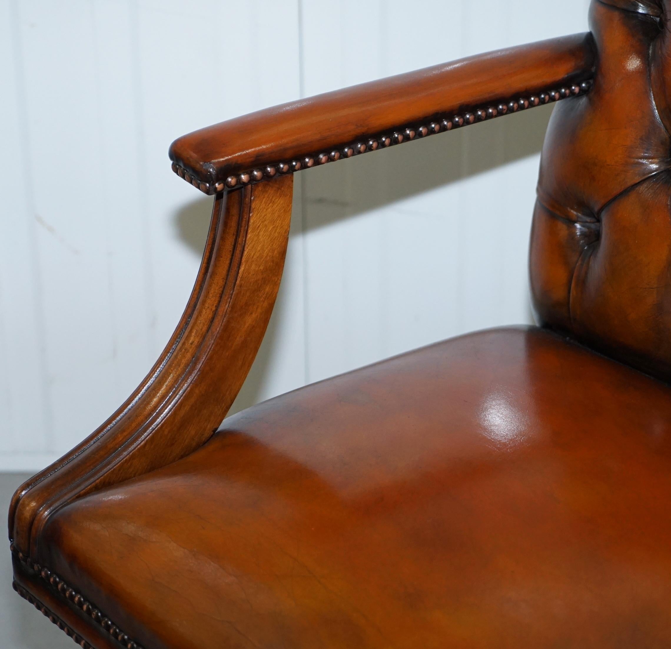 1 of 2 Restored Chesterfield Gainsborough Brown Leather Directors Captains Chair 10