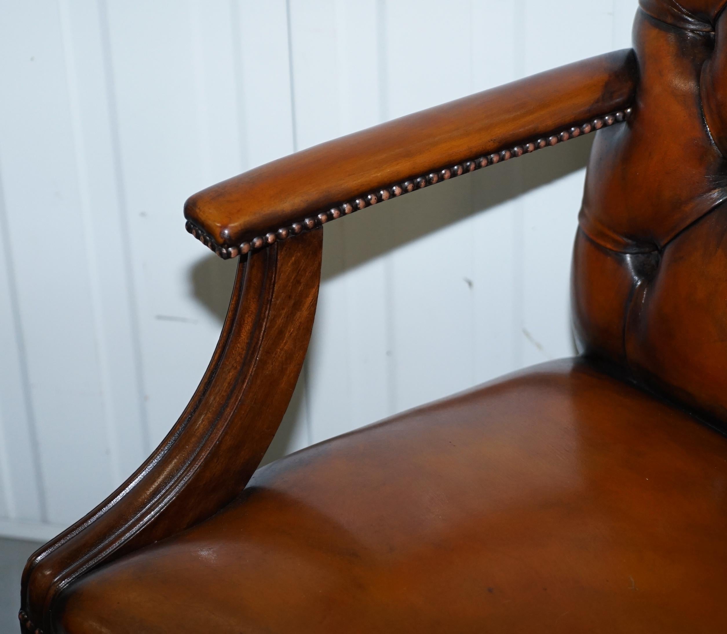 20th Century 1 of 2 Restored Chesterfield Gainsborough Brown Leather Directors Captains Chair