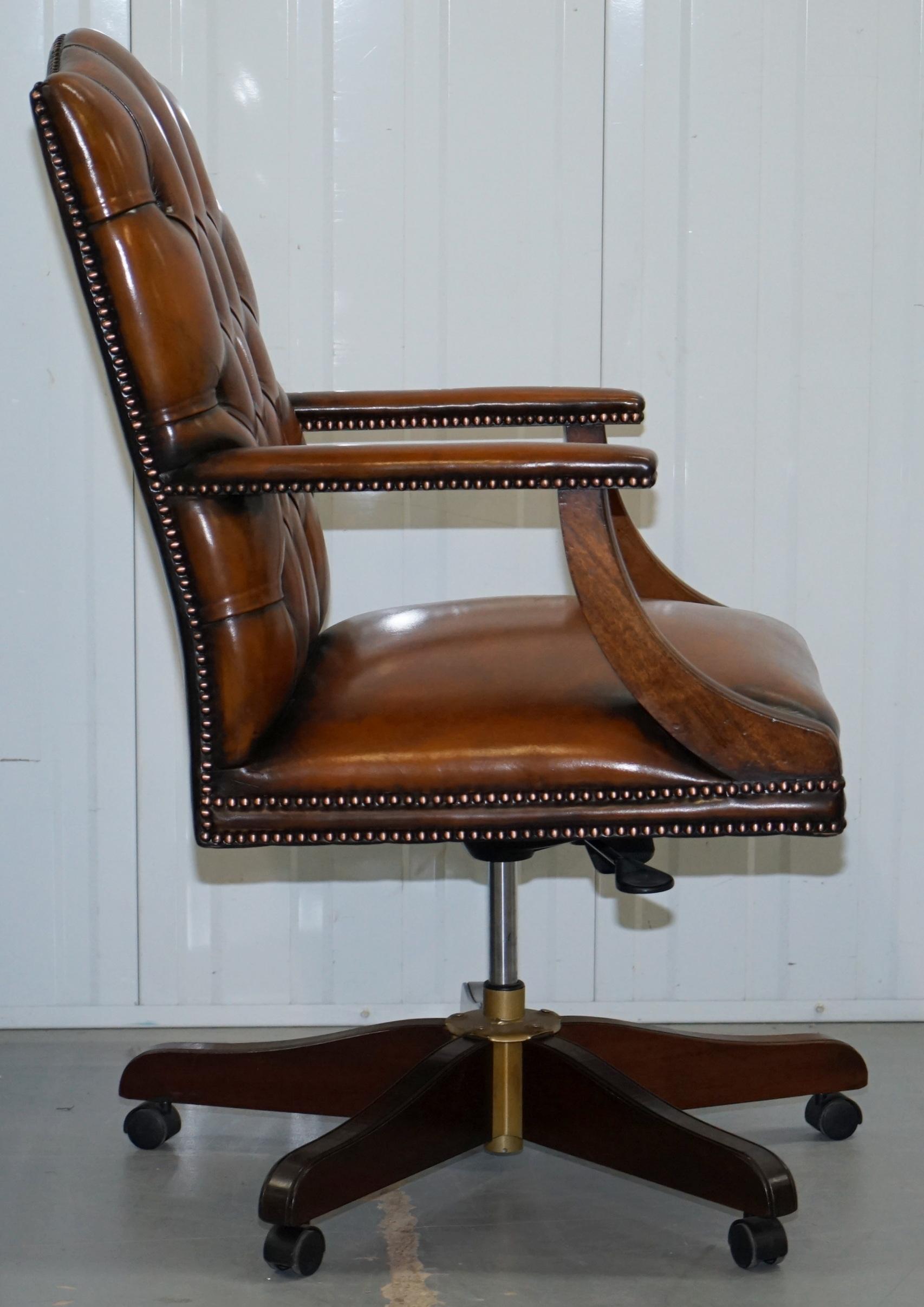 1 of 2 Restored Chesterfield Gainsborough Brown Leather Directors Captains Chair 1