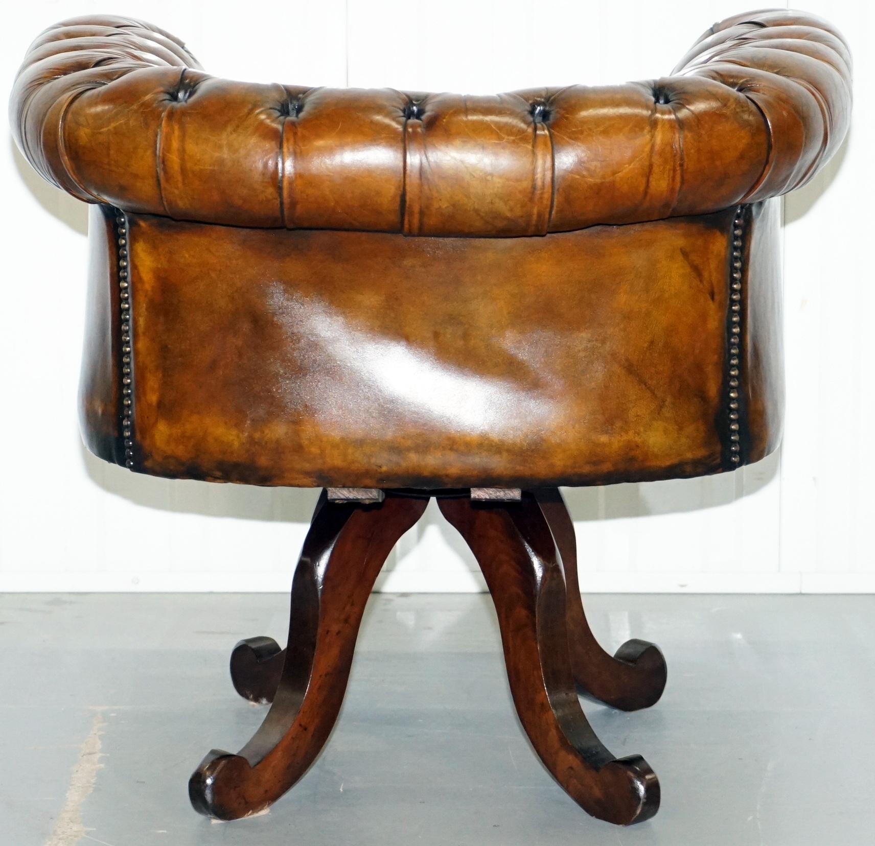 1 of 2 Restored Victorian Brown Leather Chesterfield Office Club Chairs Armchair 4