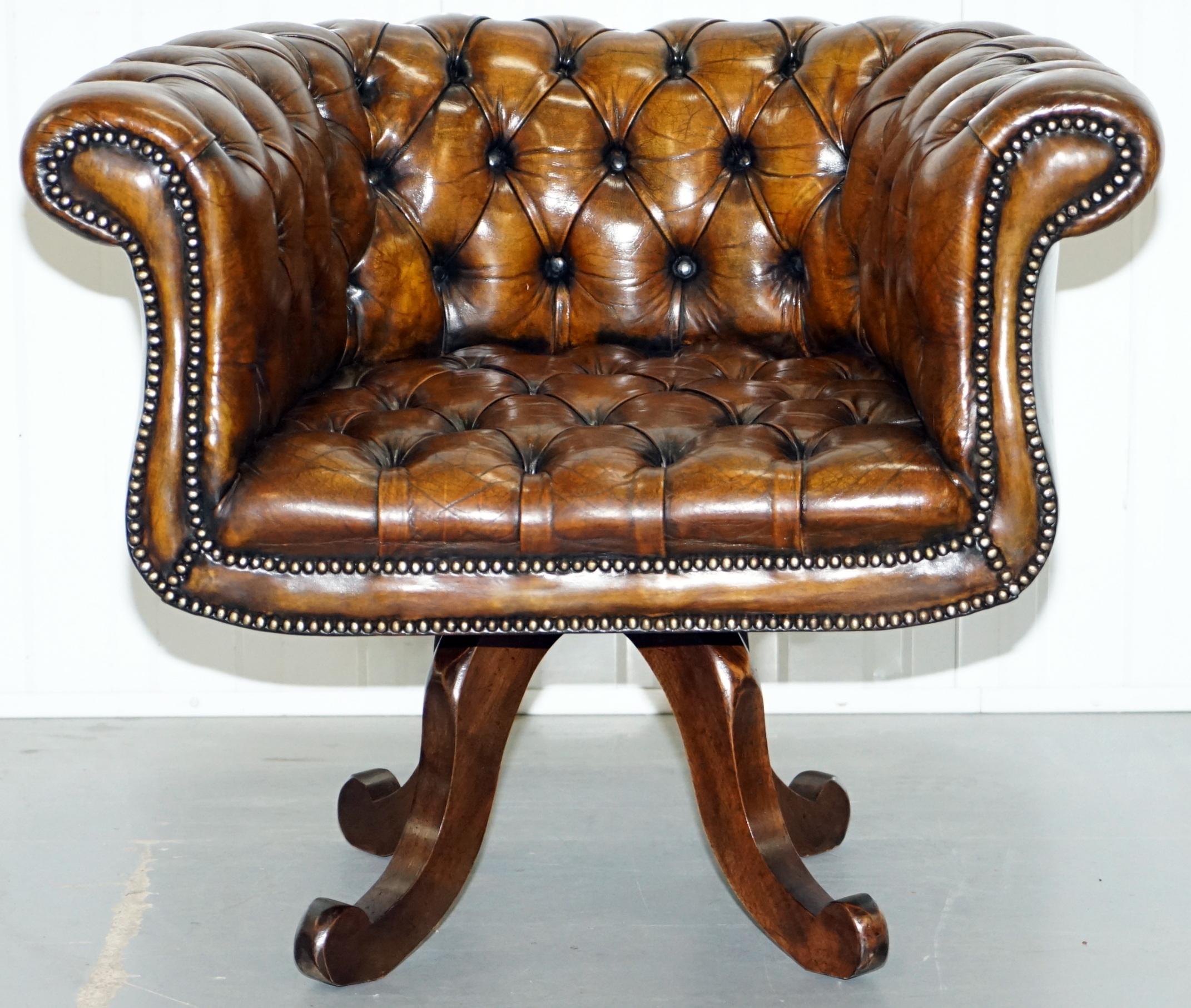 1 of 2 Restored Victorian Brown Leather Chesterfield Office Club Chairs Armchair 8
