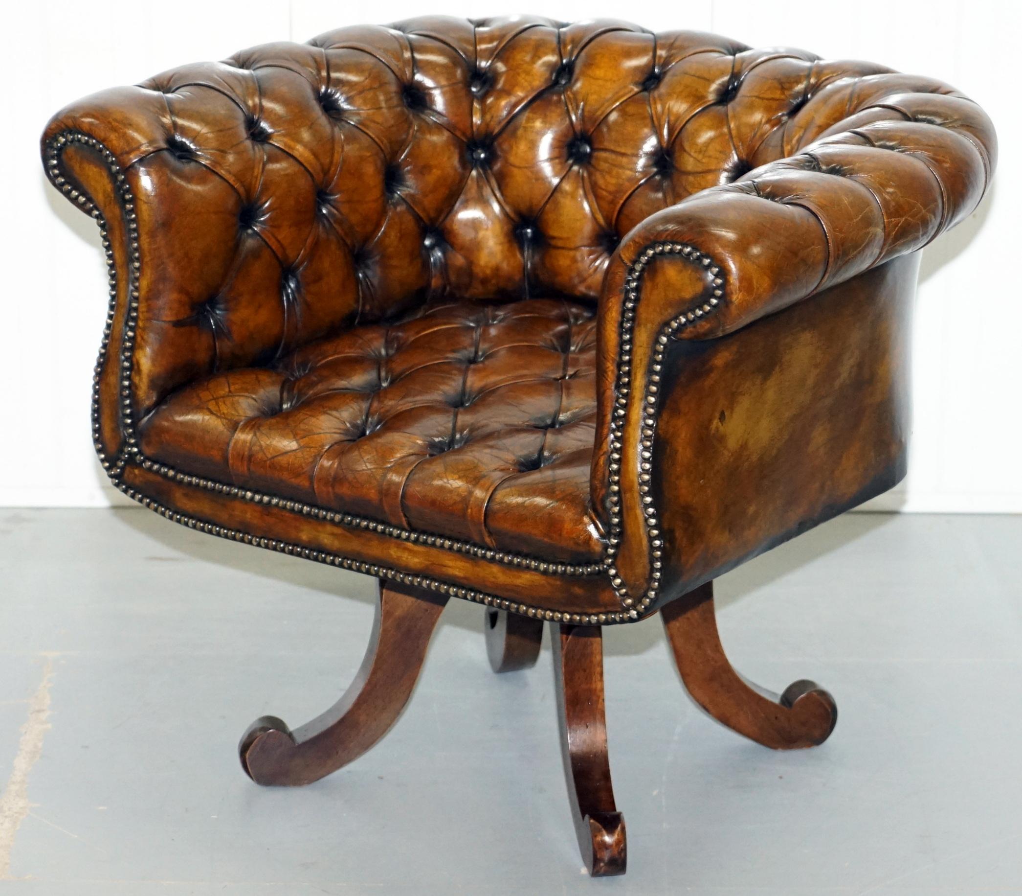 1 of 2 Restored Victorian Brown Leather Chesterfield Office Club Chairs Armchair 9