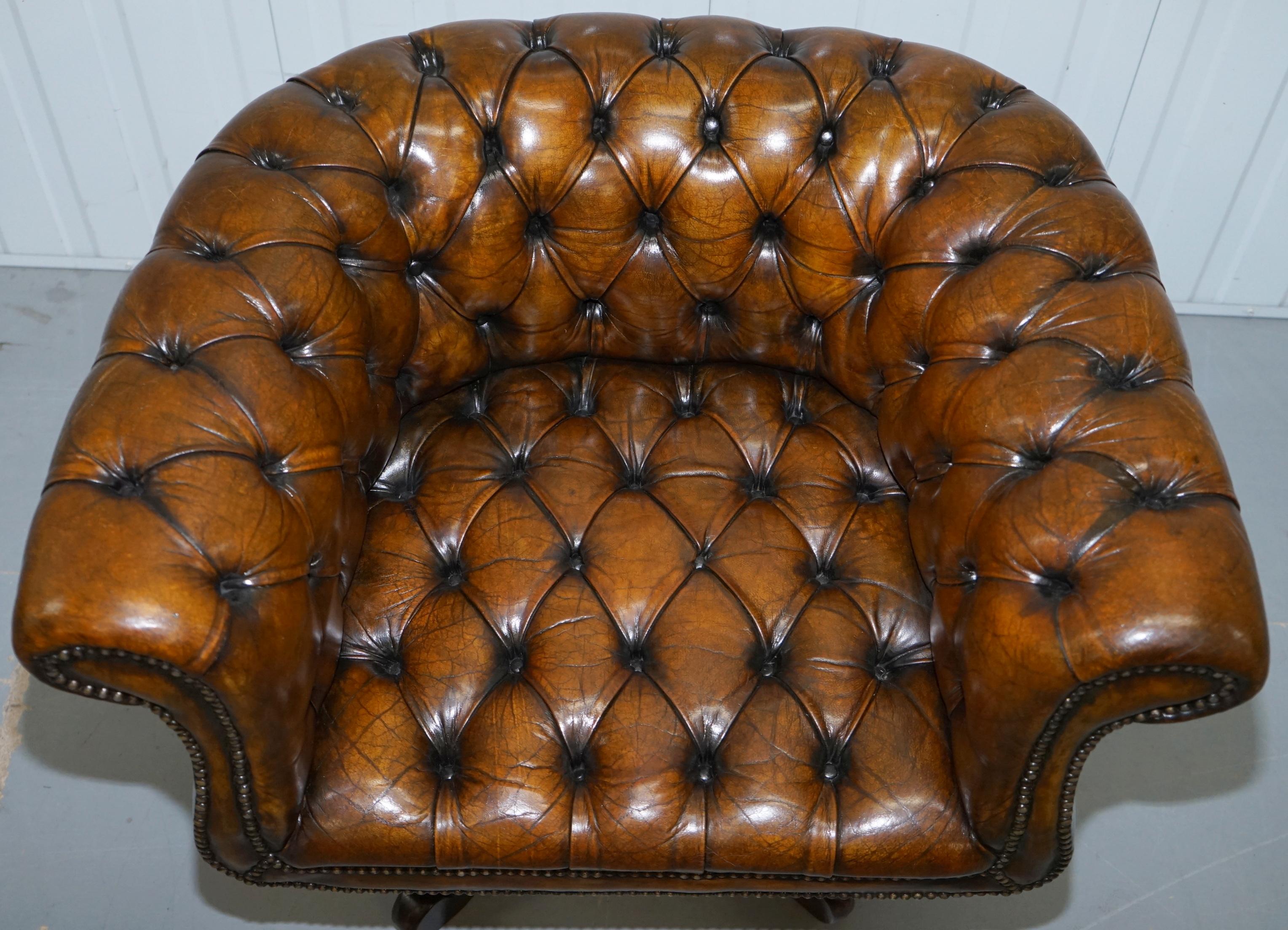 1 of 2 Restored Victorian Brown Leather Chesterfield Office Club Chairs Armchair 10