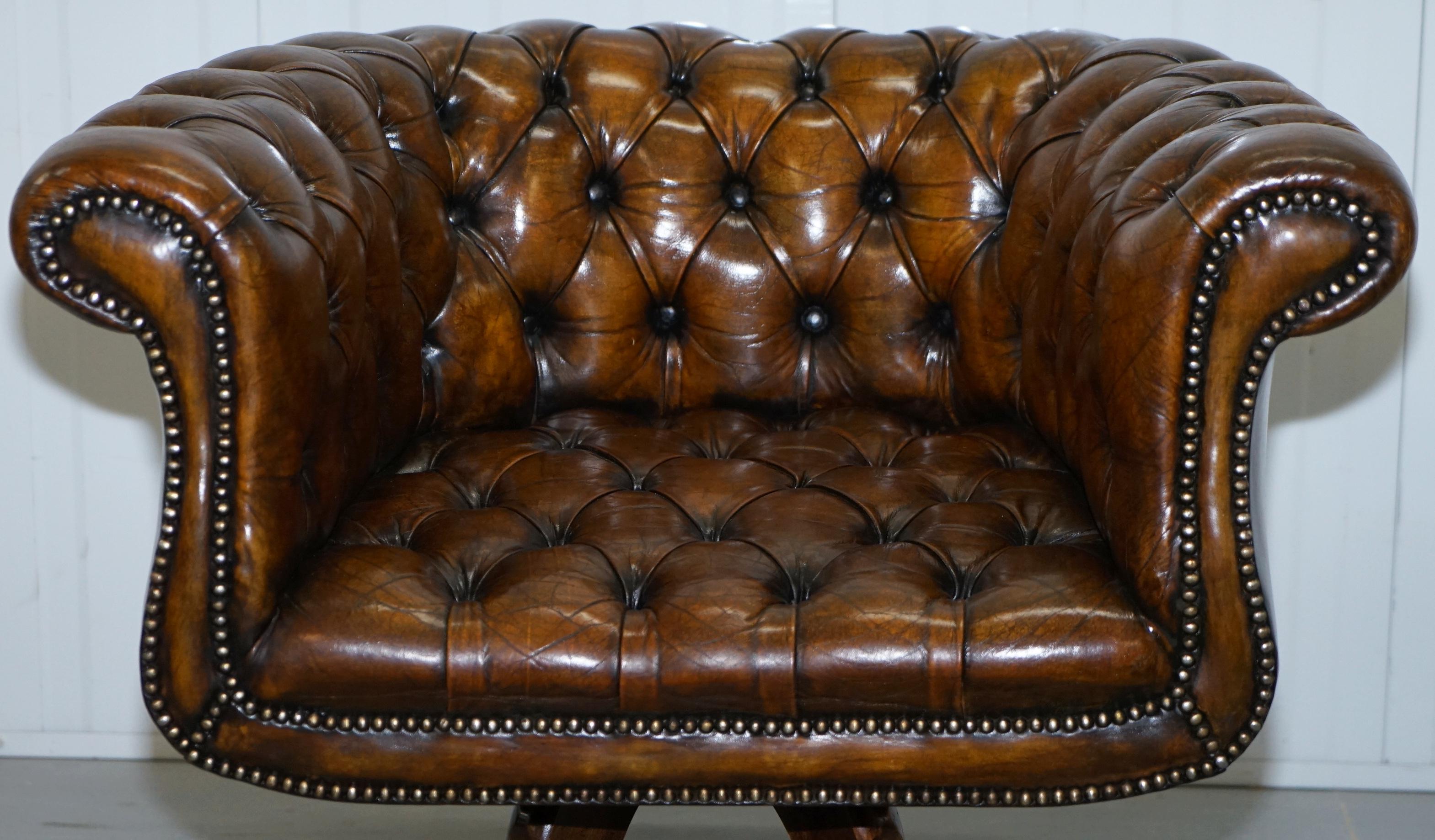 1 of 2 Restored Victorian Brown Leather Chesterfield Office Club Chairs Armchair 13