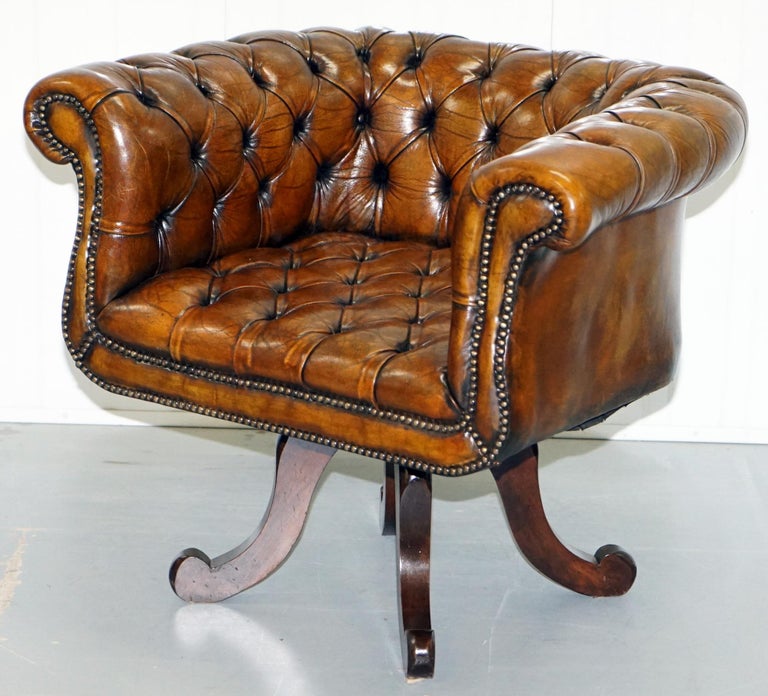 1 of 2 Restored Victorian Brown Leather Chesterfield Office Club Chairs