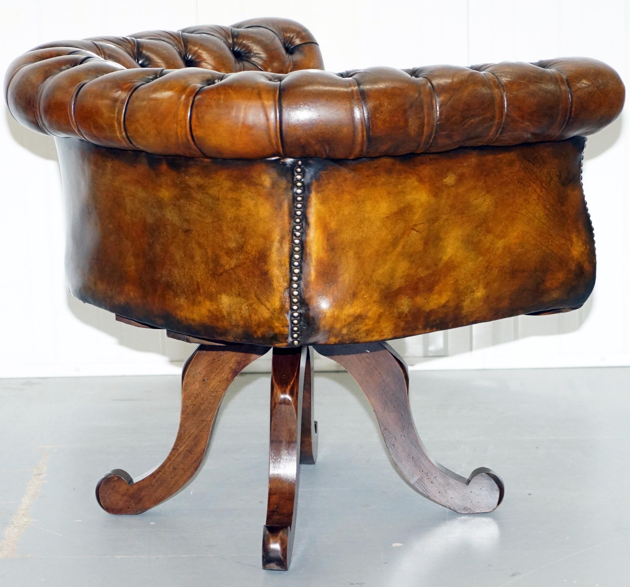 1 of 2 Restored Victorian Brown Leather Chesterfield Office Club Chairs Armchair 14