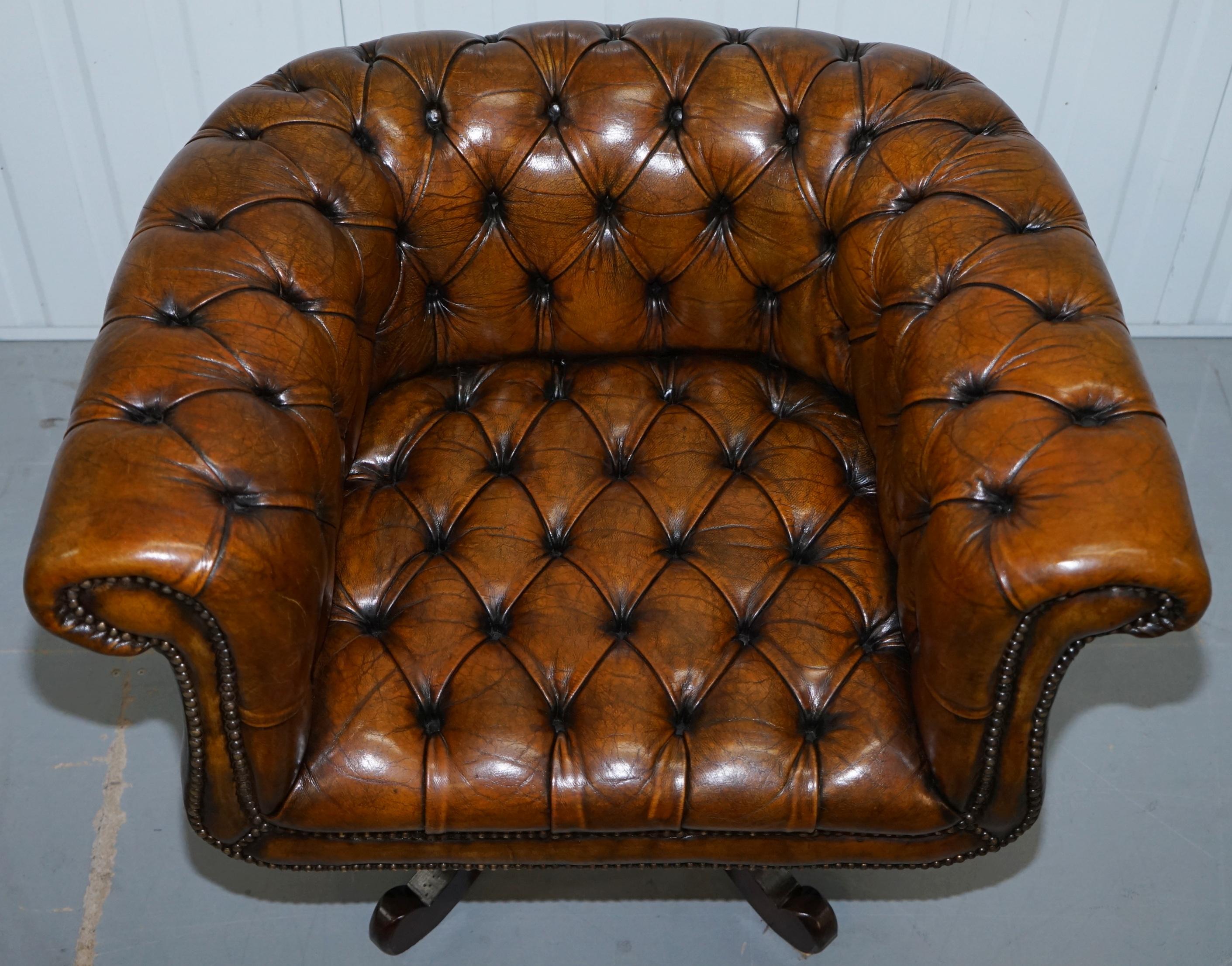 Hand-Crafted 1 of 2 Restored Victorian Brown Leather Chesterfield Office Club Chairs Armchair