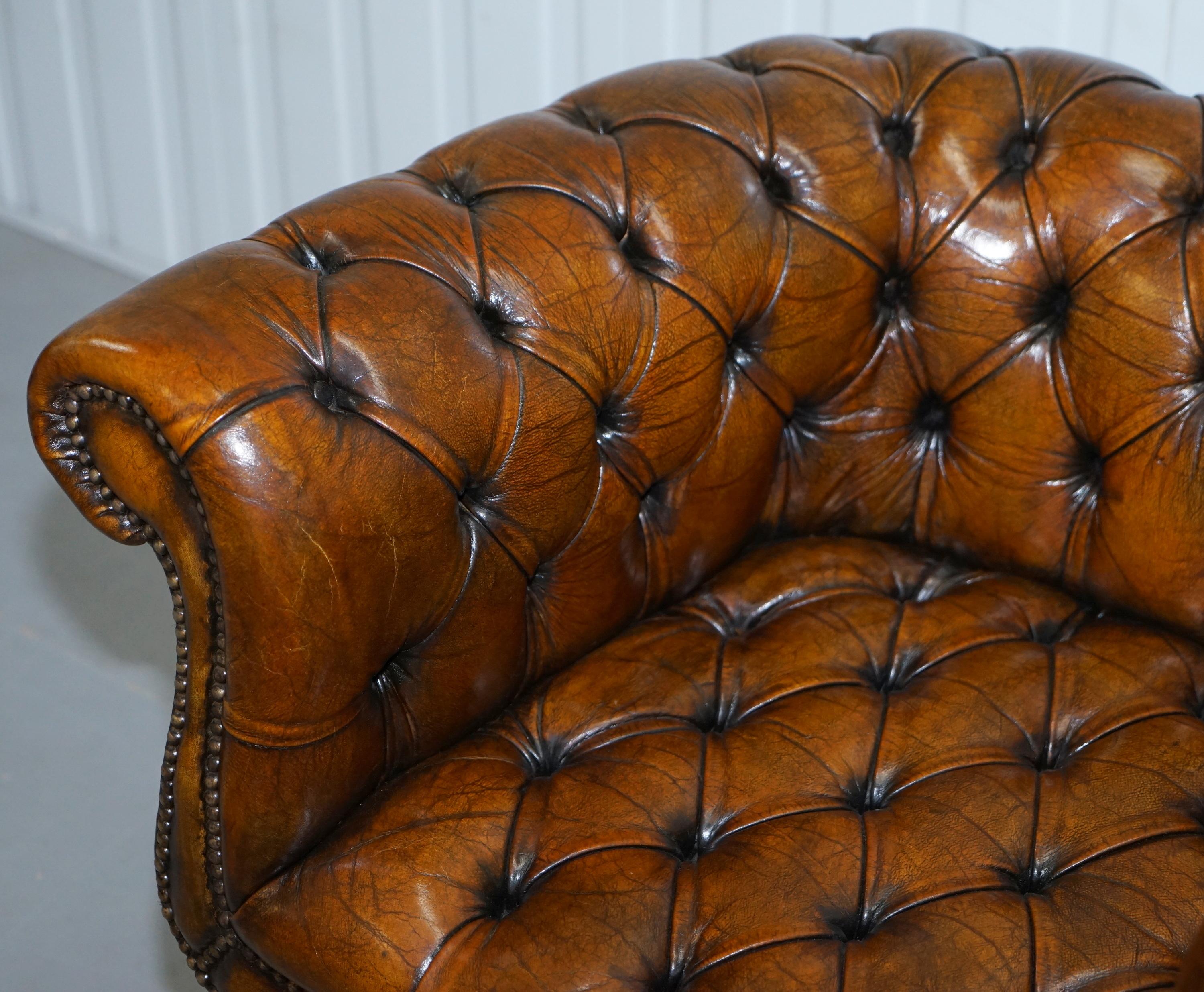 19th Century 1 of 2 Restored Victorian Brown Leather Chesterfield Office Club Chairs Armchair
