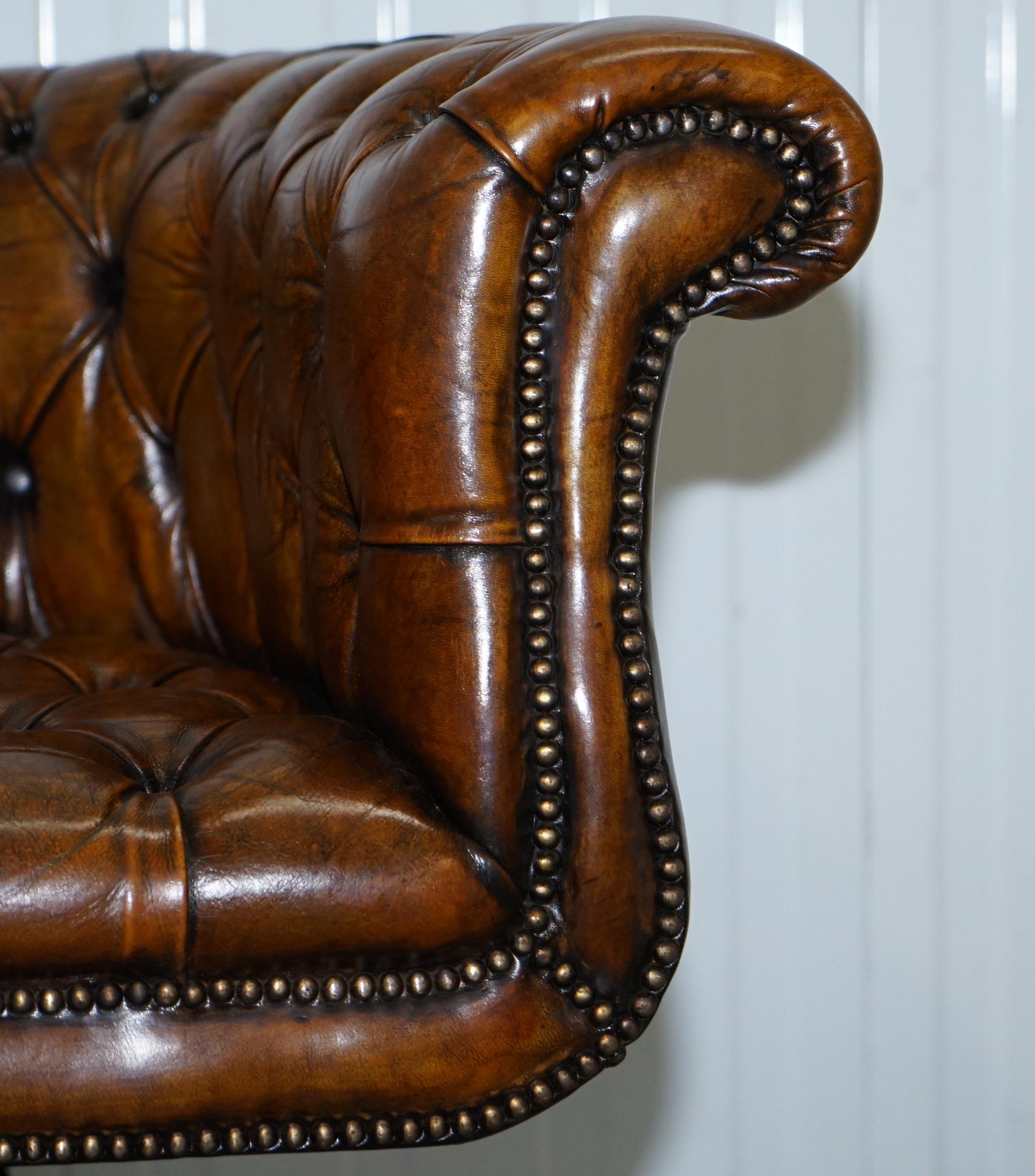 1 of 2 Restored Victorian Brown Leather Chesterfield Office Club Chairs Armchair 1