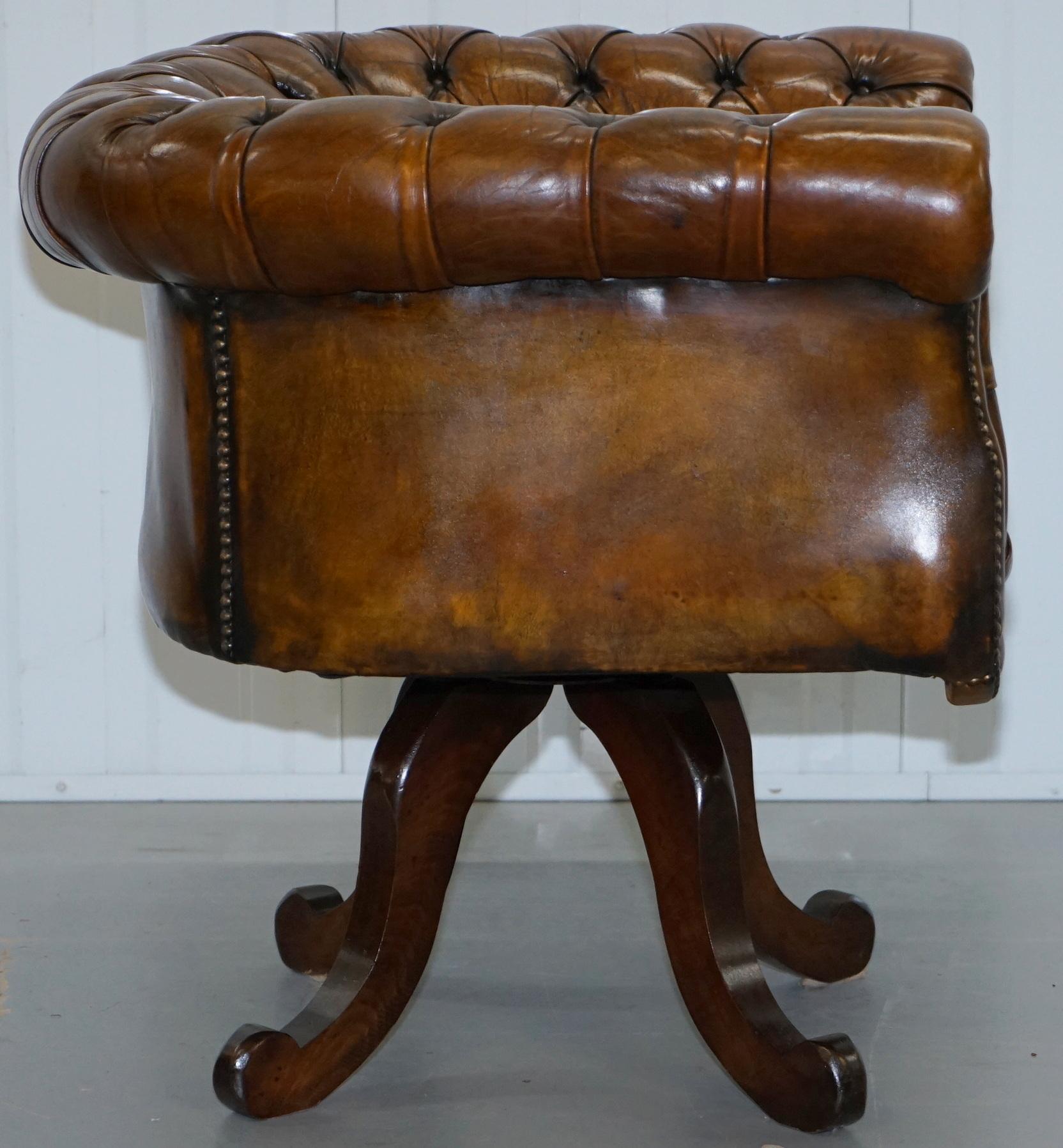1 of 2 Restored Victorian Brown Leather Chesterfield Office Club Chairs Armchair 2