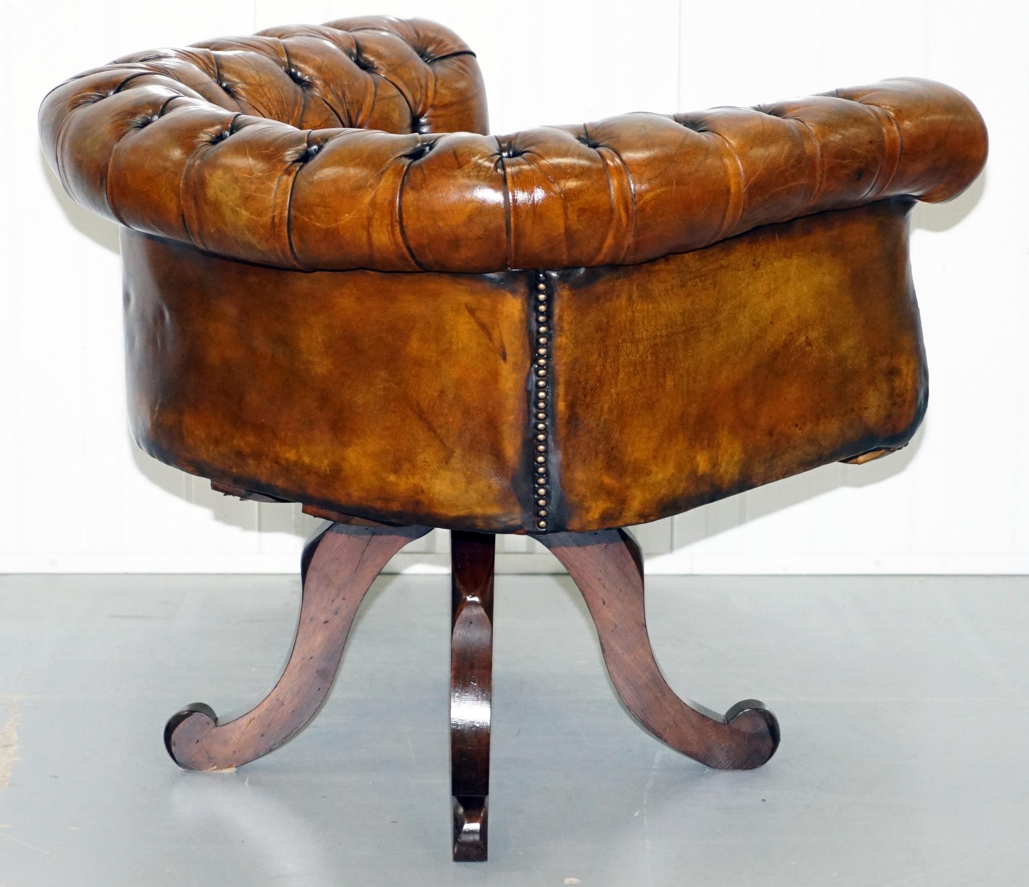 1 of 2 Restored Victorian Brown Leather Chesterfield Office Club Chairs Armchair 3